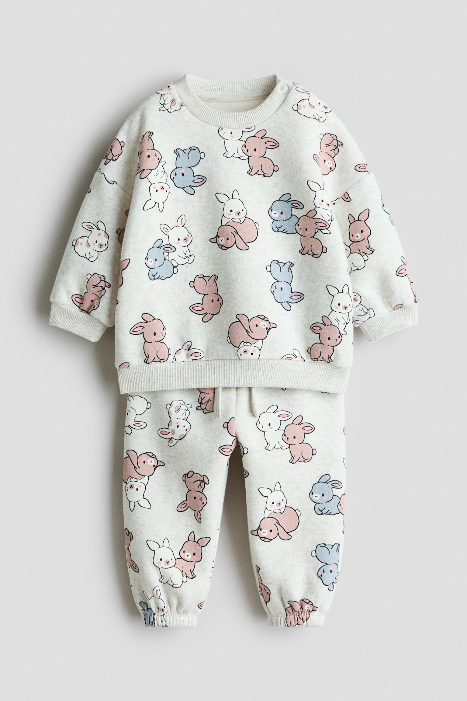 2-piece printed sweatshirt set - Light grey/Bunnies/Light pink/Hearts