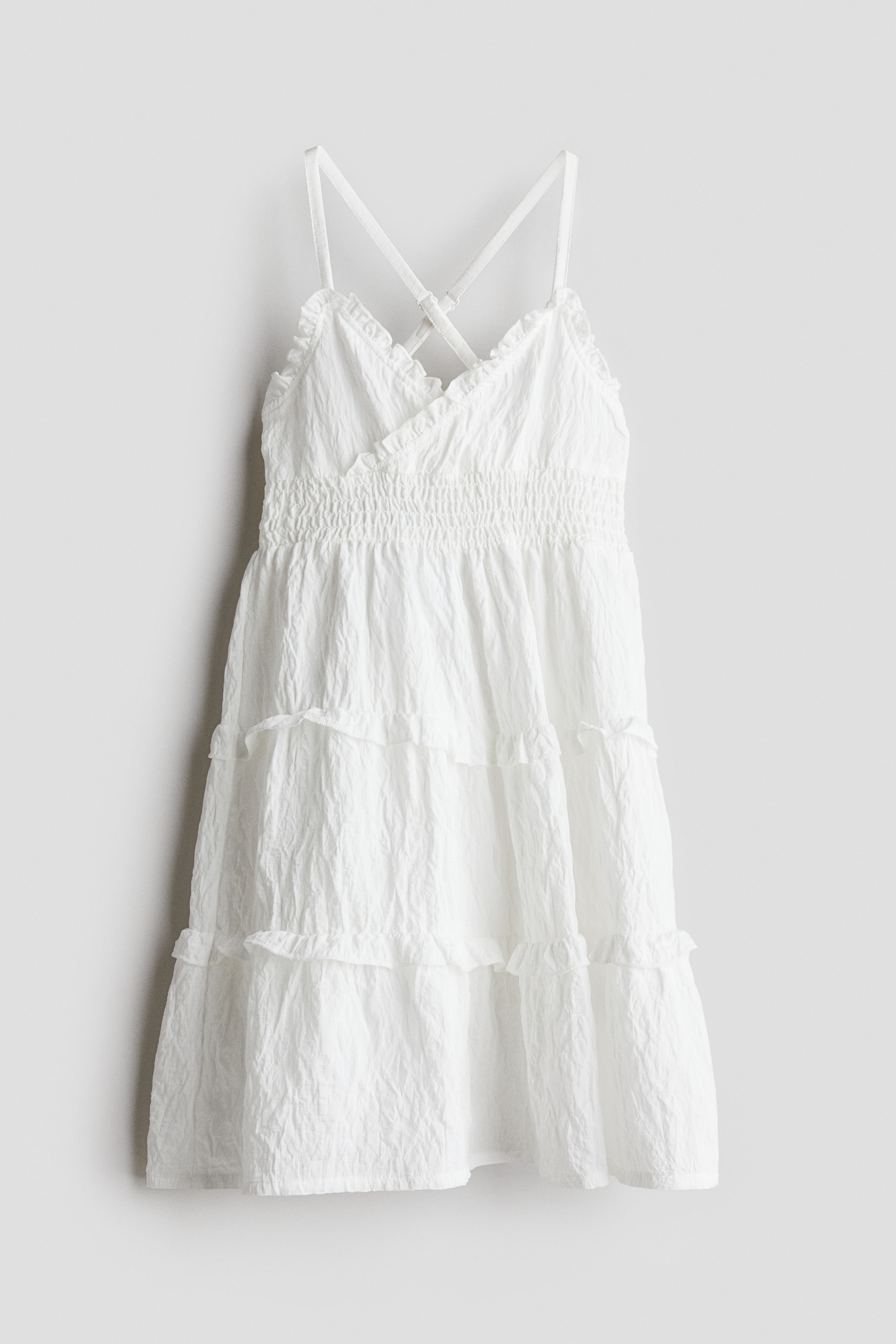 Vaffelsydd kjole med volangkant - Hvit/Lys rosa/Lys blå/Hvit/Blomstret