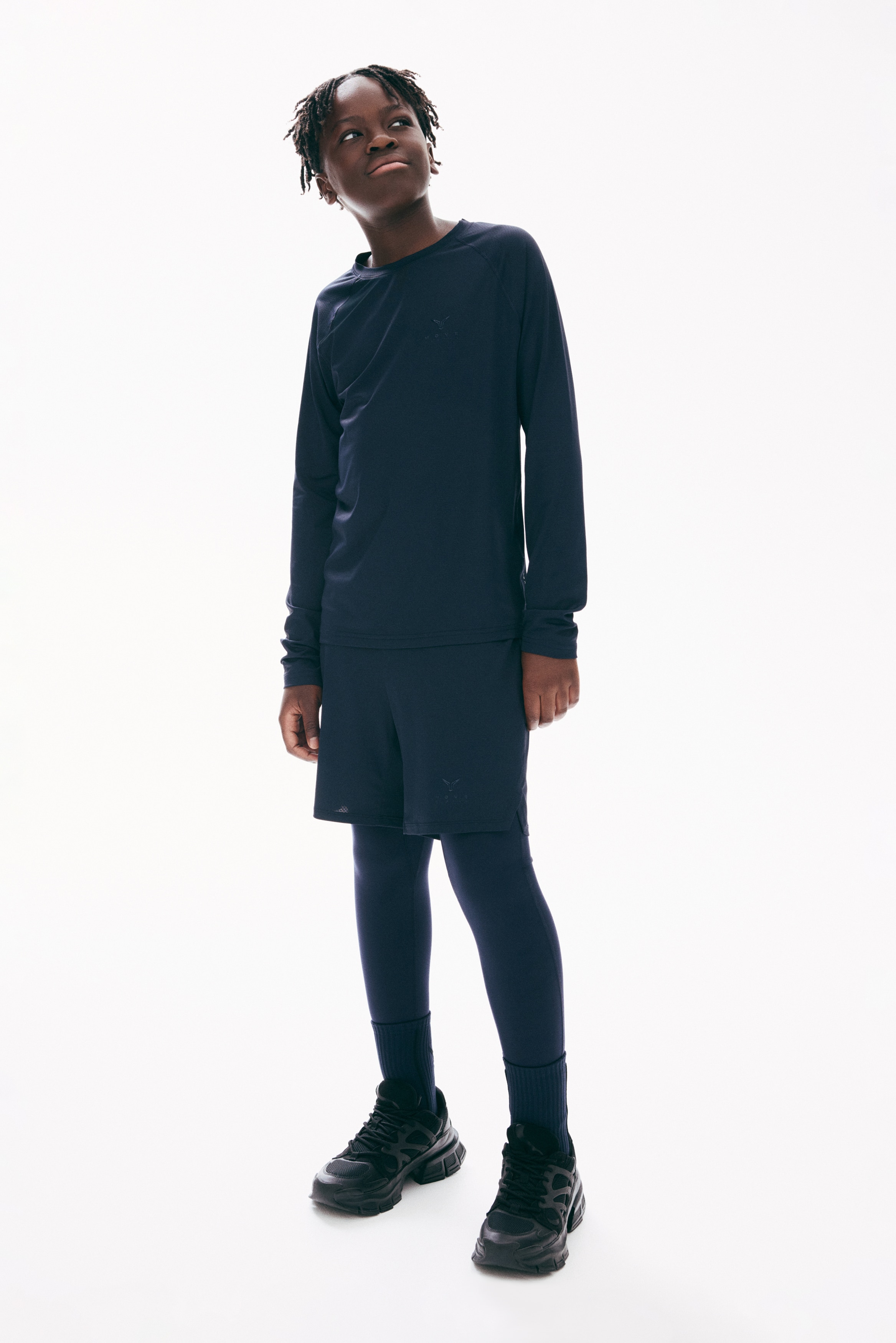 Treningstights med shorts - Mørk blå/Hvit/Sort