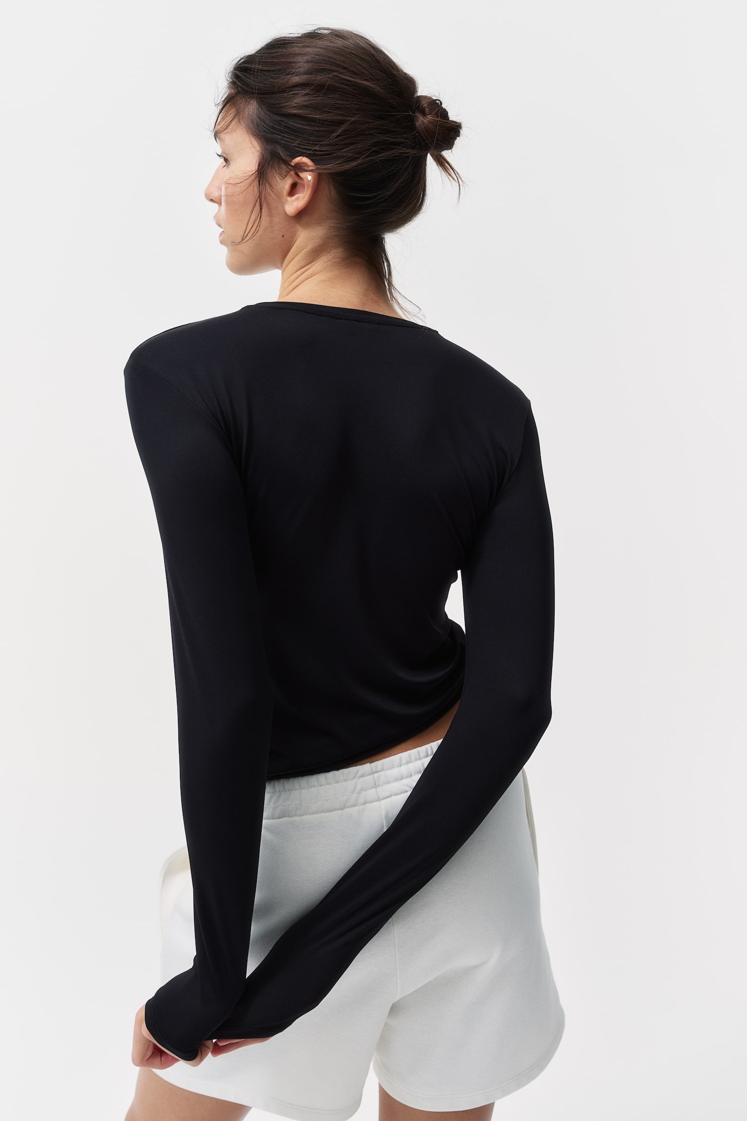 Long-sleeved microfibre top - Black/White/Natural white/Dark khaki green/Dark grey - 6