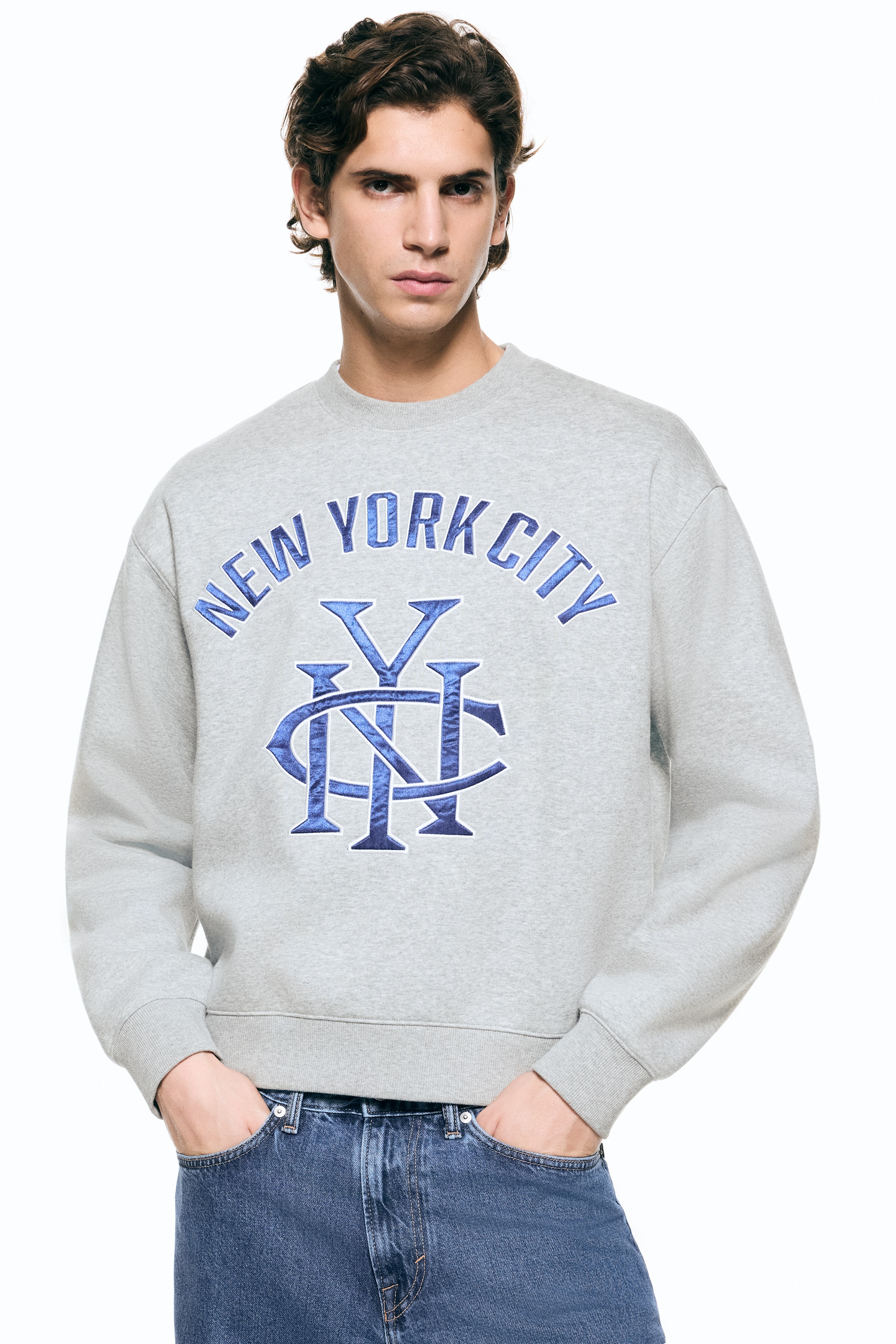 Dukserica sa printom Loose Fit - Sivi lapor/New York City/Tamnoljubičasta/New York City/Mornarsko plava/NYC