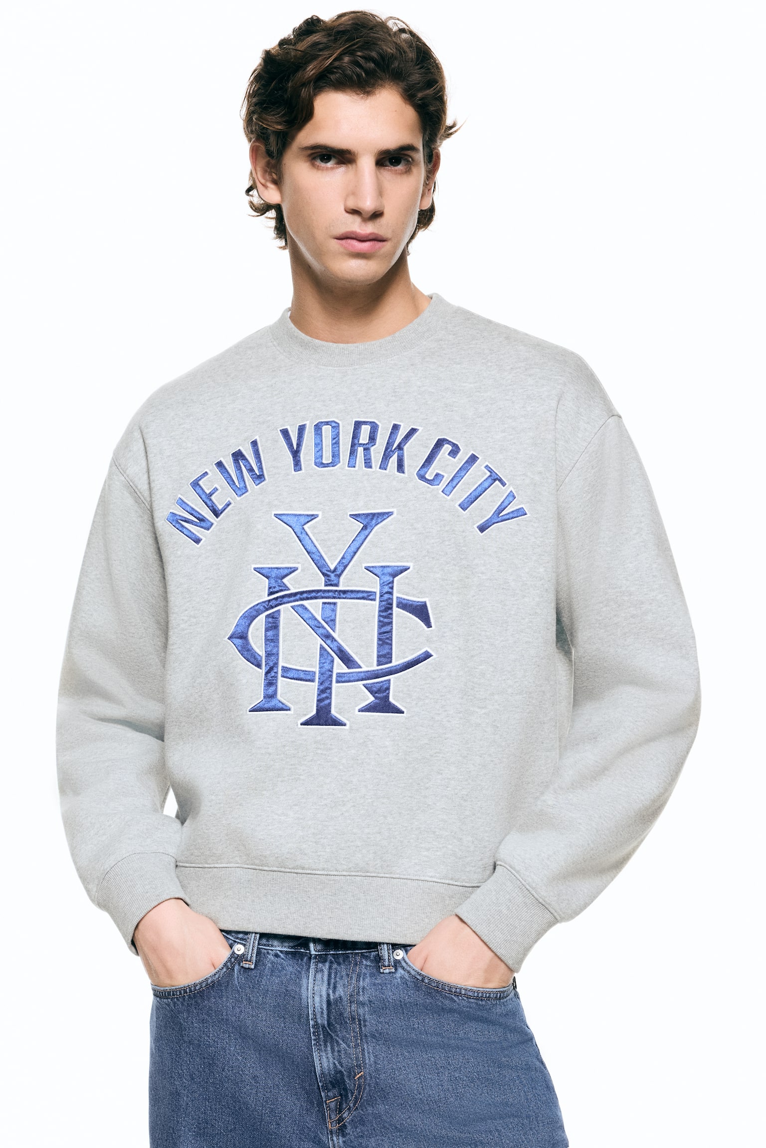 Loose Fit Printed sweatshirt - Grey marl/New York City/Navy blue/NYC - 1