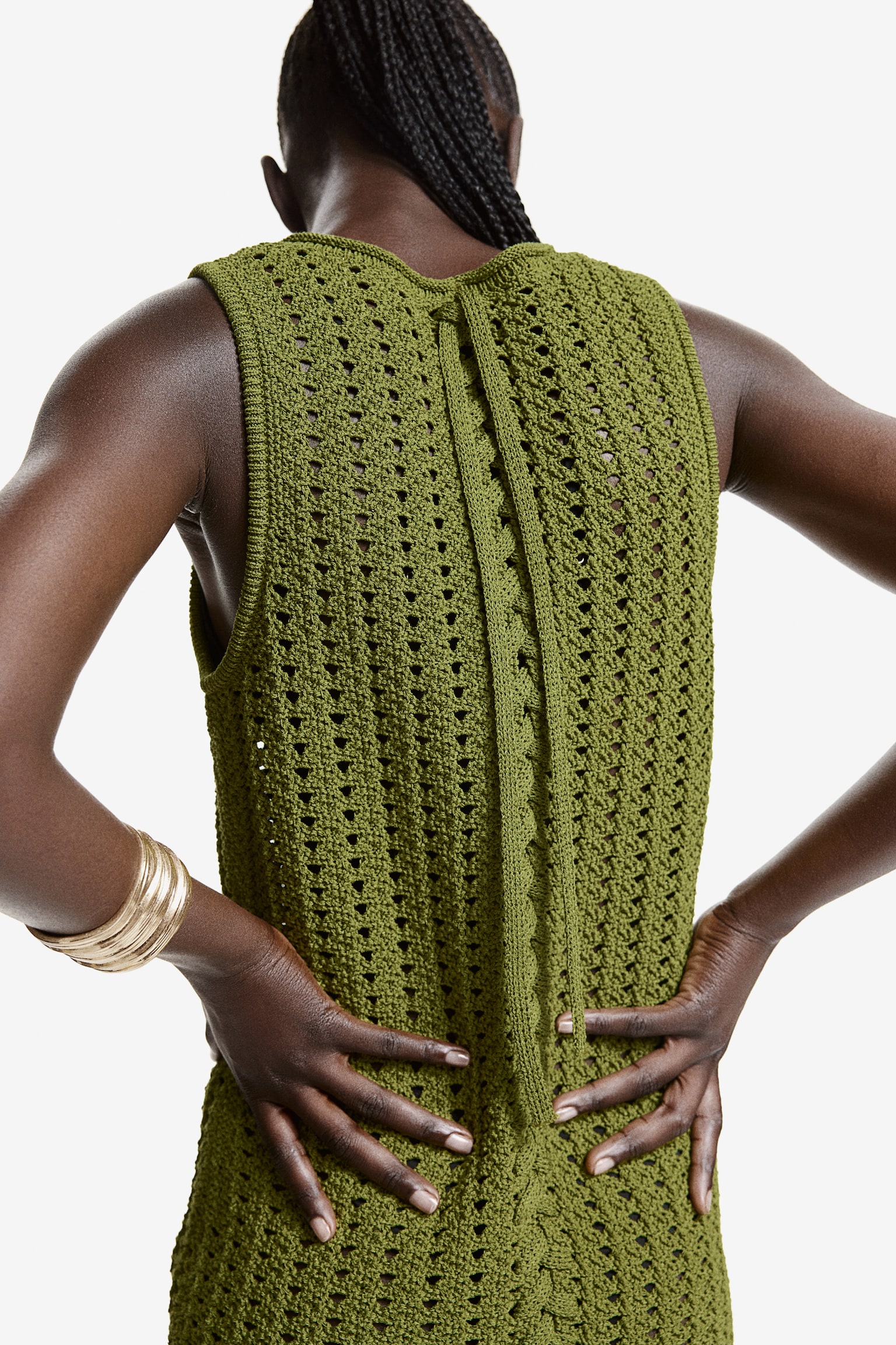 Crochet Look Dress - Olive green - 4