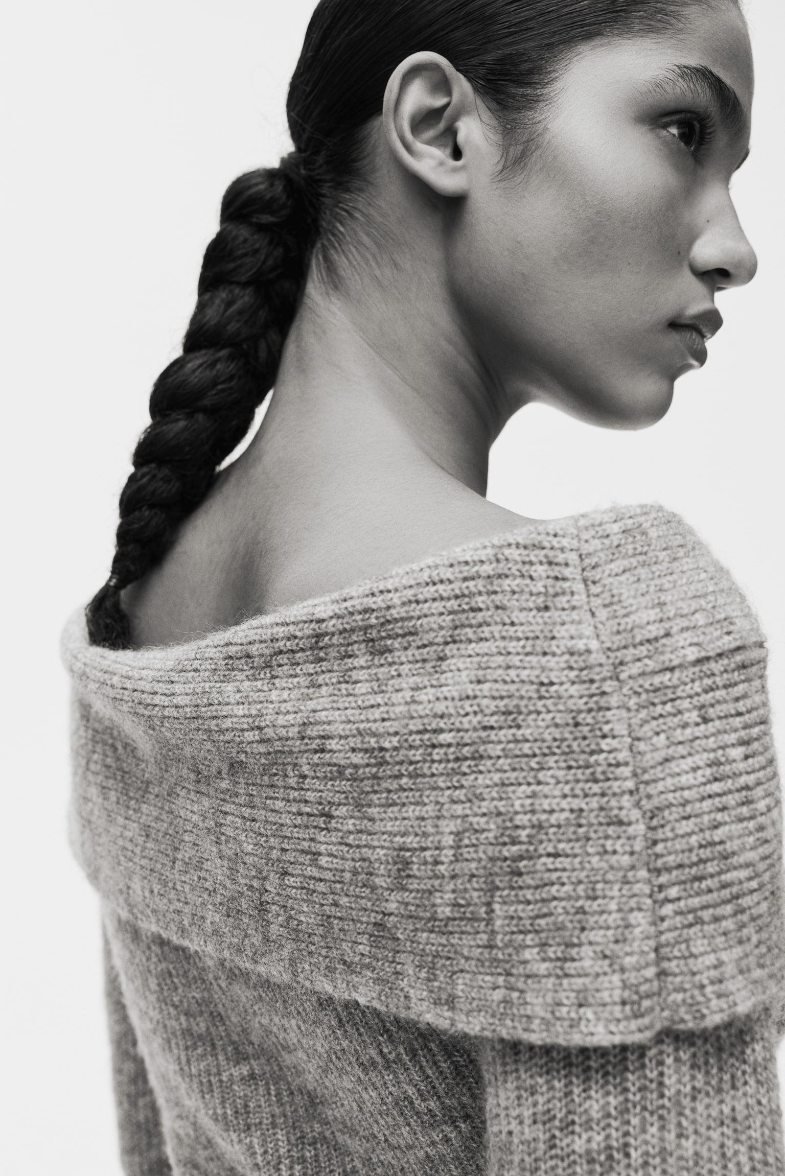 露肩套衫 - 混灰色/白色/酒紅色/黑色 - 6