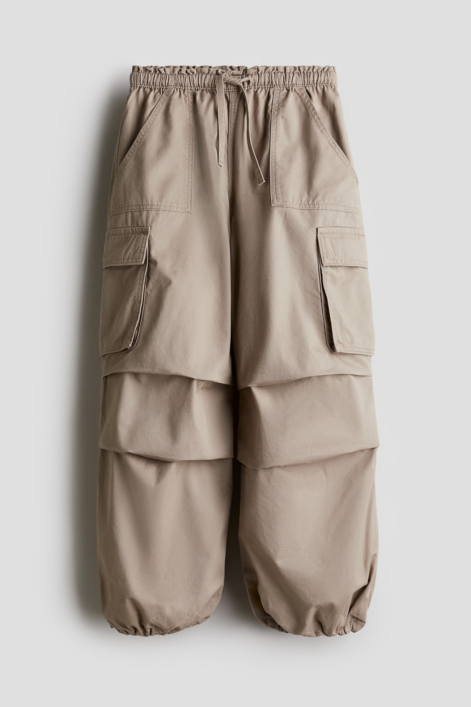 Pantalon parachute en twill de coton - Beige kaki/Noir - 1