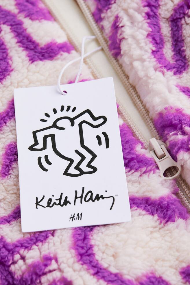 Hættetrøje i teddybear med lynlås - Rosa/Keith Haring - 5
