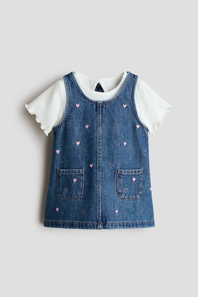2-Piece Cotton Dress and Top Set - Denim blue/hearts - 1