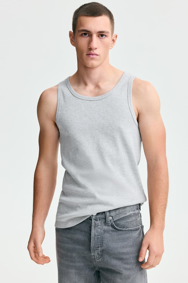 Slim-Fit Ribbed Tank Top - Light gray melange/Black/White/Brown/Dark gray - 1