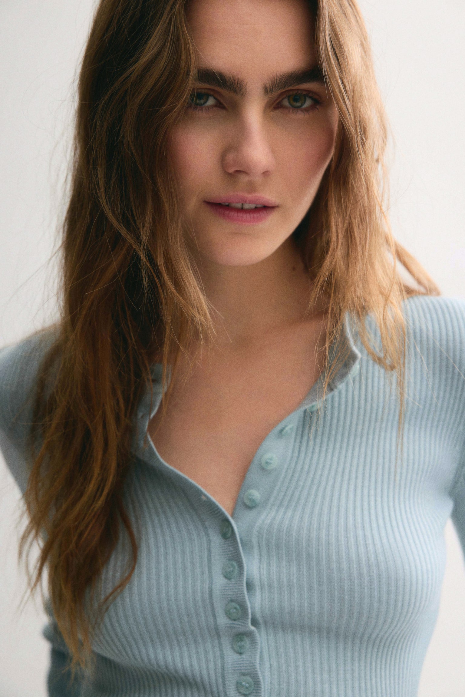 Rib-knit top - Light turquoise/Light brown - 2