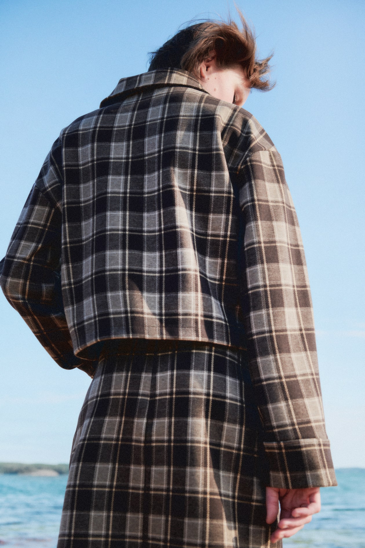 Women's Dark brown/Checked Bonded shacket | H&M IN