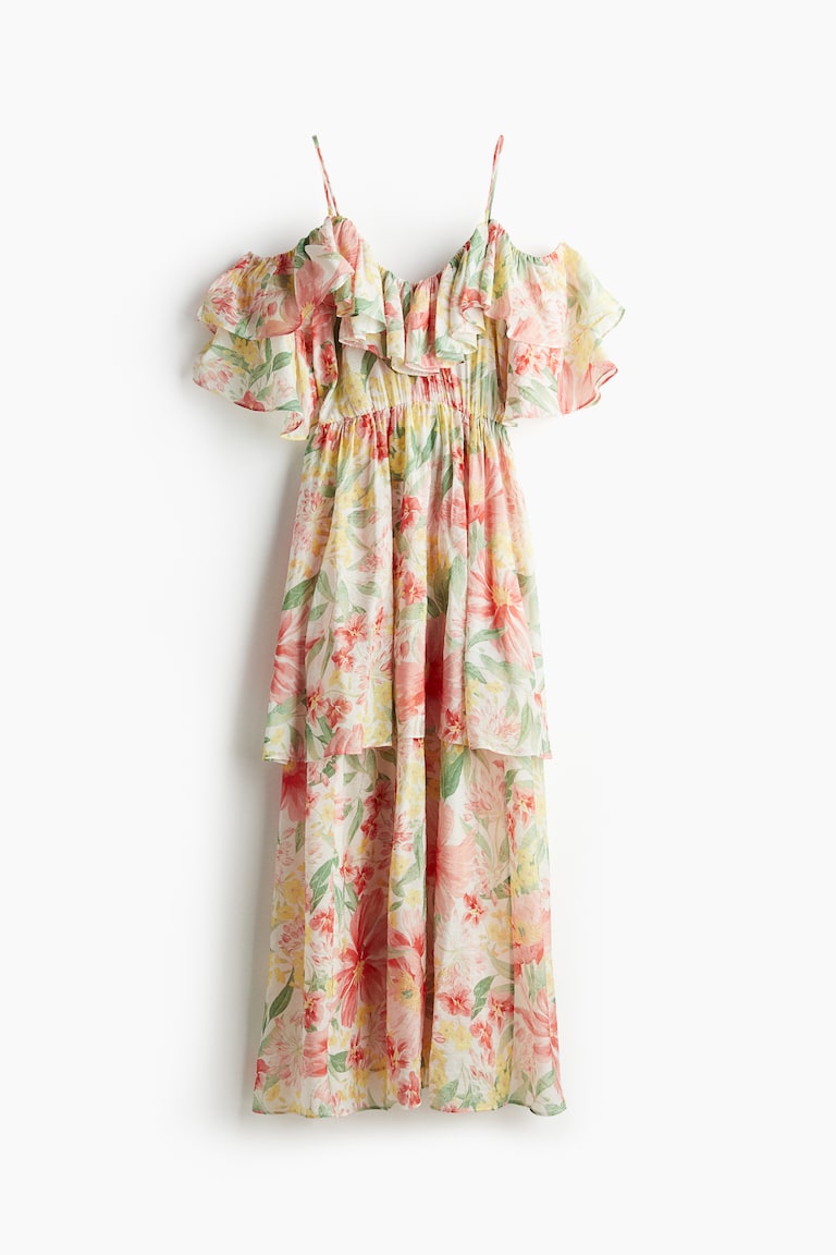 h&m off shoulder floral dress Women's Cream/floral Smocked Off-the-shoulder Dress