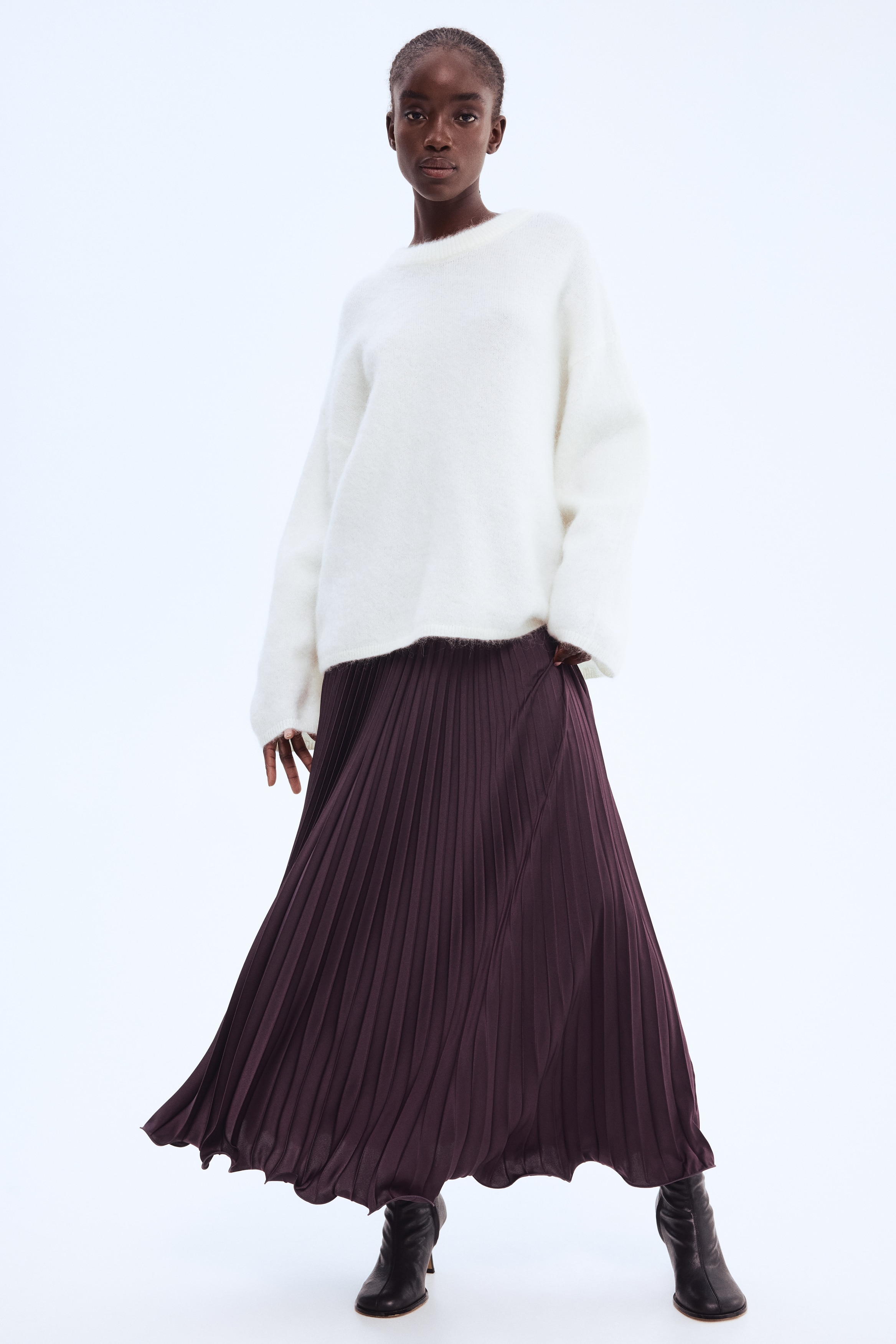 プリーツマキシスカート - ダークパープル - レディース | H&M JP