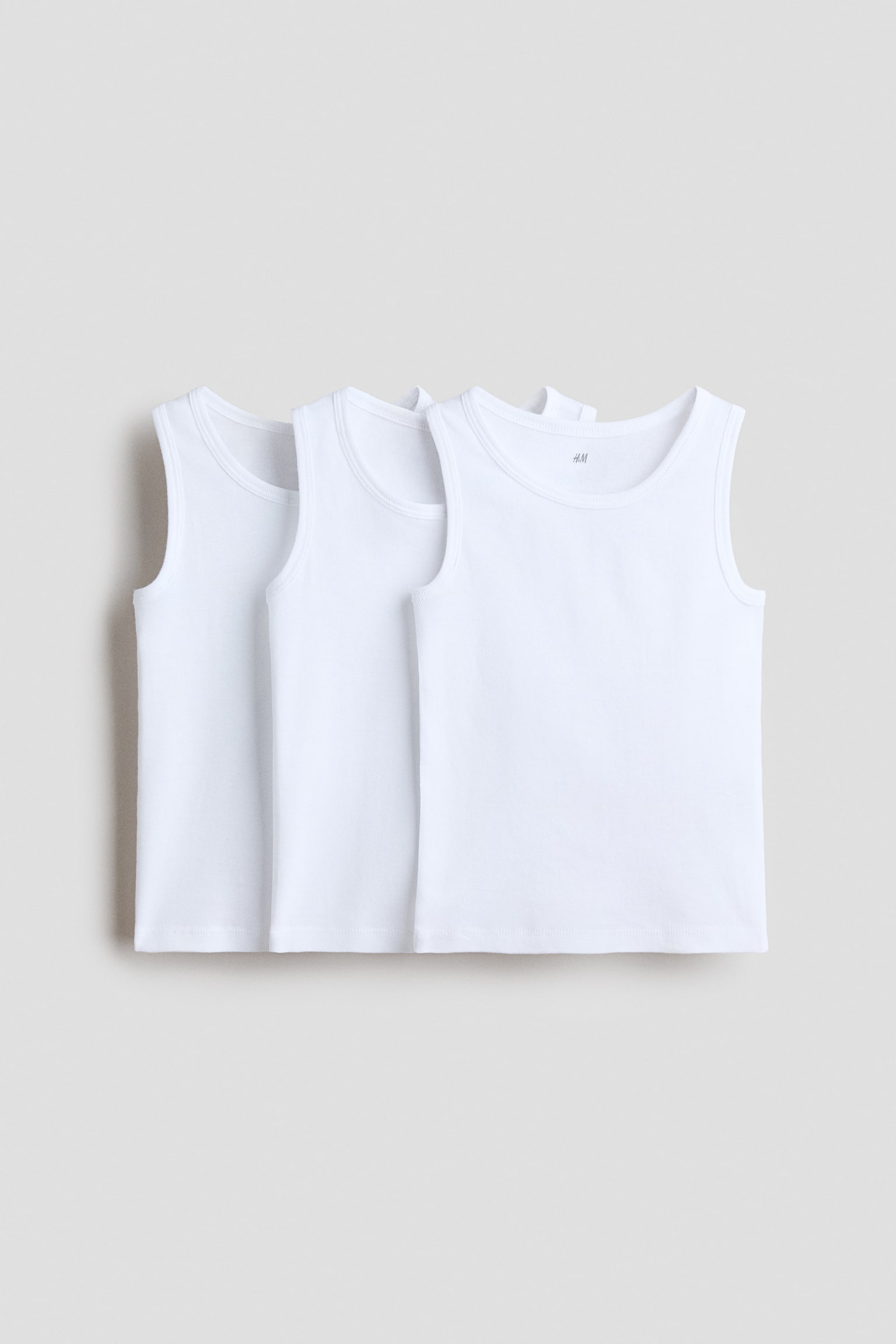 3-pack cotton vest tops - White/Navy blue/Light grey marl