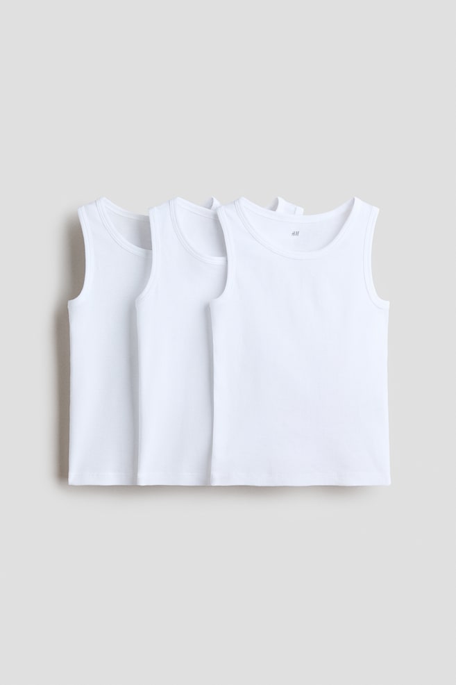 3-Pack Cotton Tank Tops - White/Navy blue/light gray melange - 1
