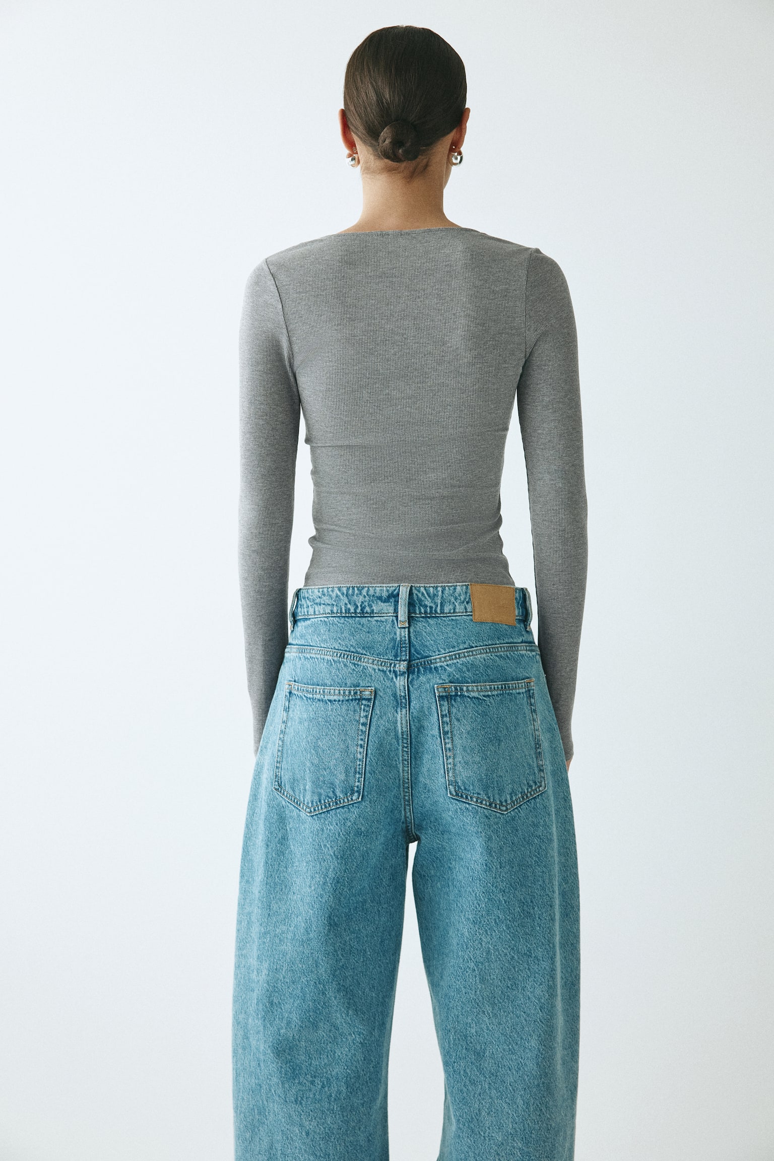 Lace-trimmed jersey top - Light grey marl/Plum purple/Dark blue/Black - 3