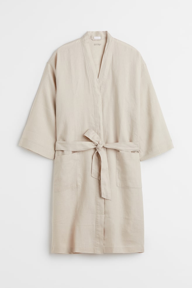 Washed linen dressing gown - Light beige/Grey/Black/Sage green/dc - 1