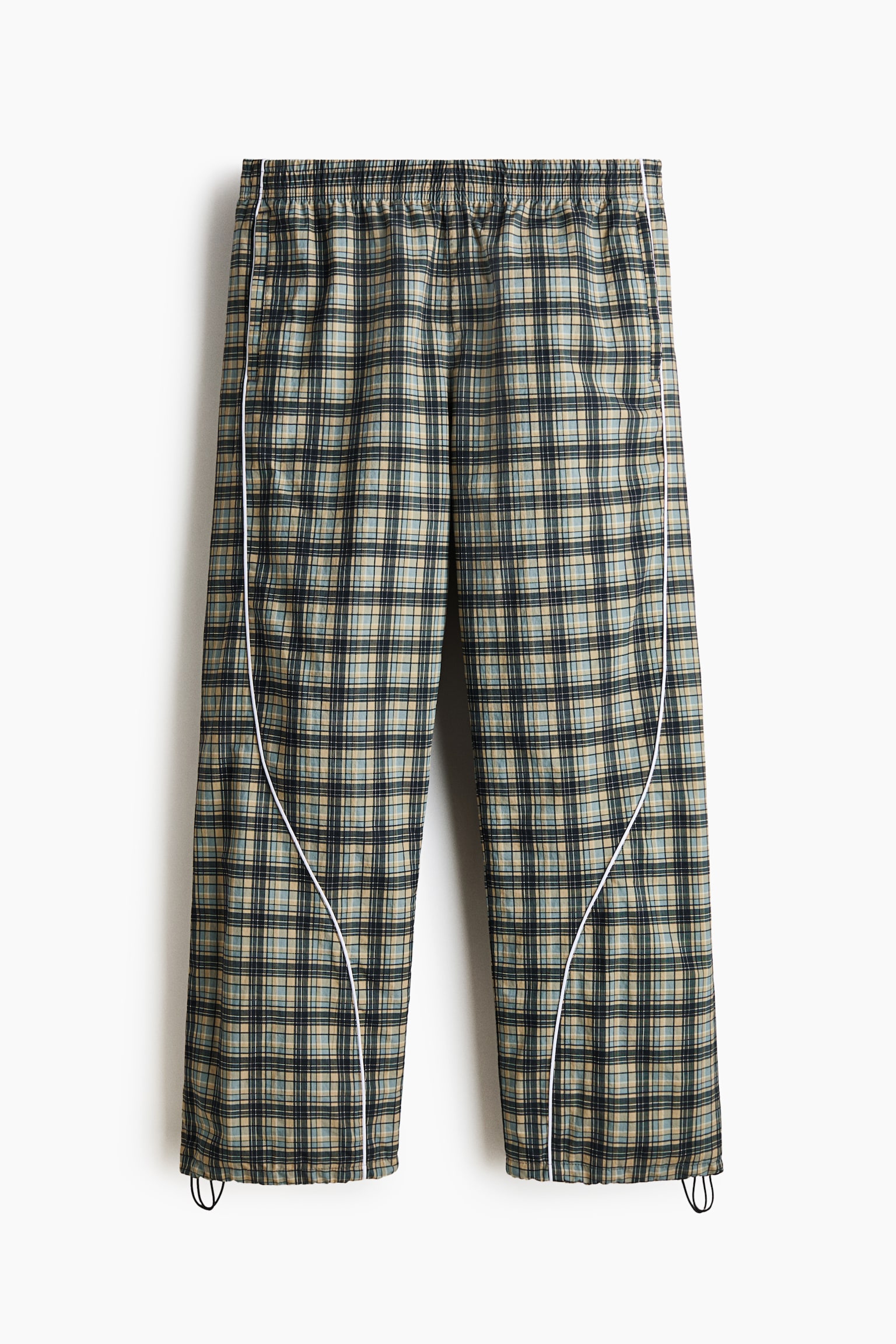 Relaxed-Fit Nylon Track Pants - Beige/checked/Dark blue/plaid - 1