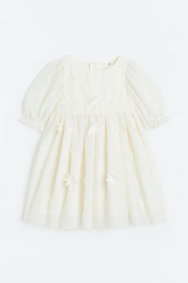 Appliquéd tulle dress - Natural white - 1