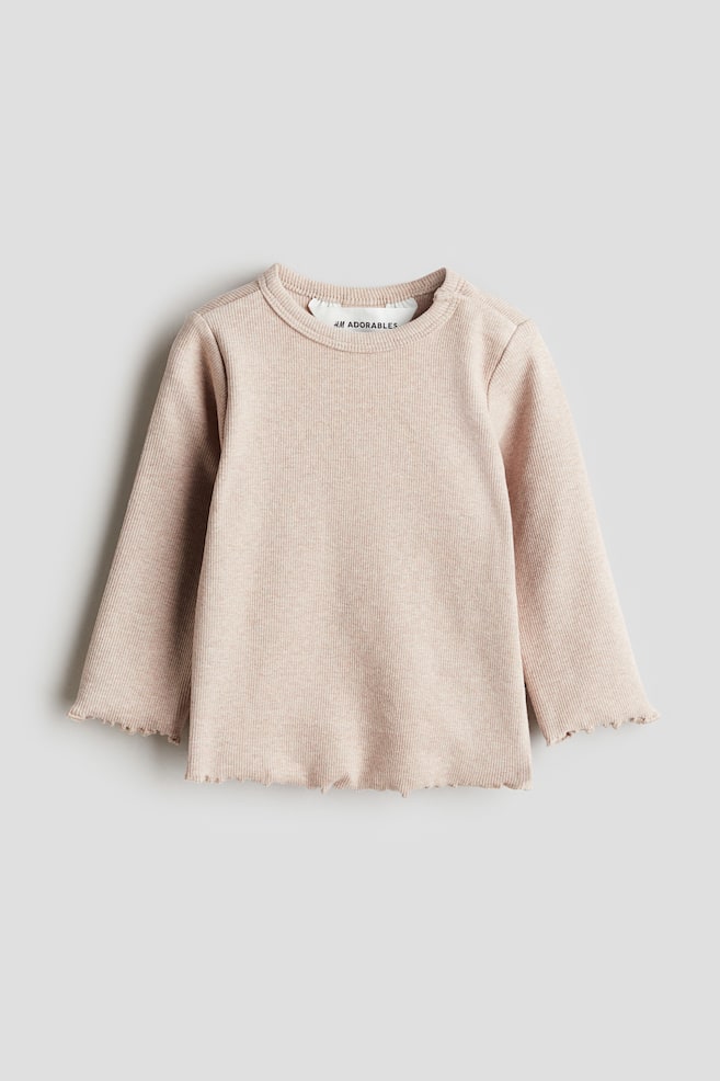 Ribbed Long-Sleeved Top - Pale pink - 1