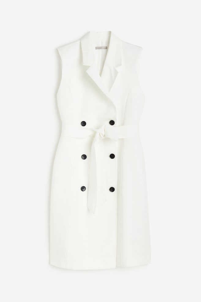 Linen-blend tie-belt dress - White/Beige/Black - 2
