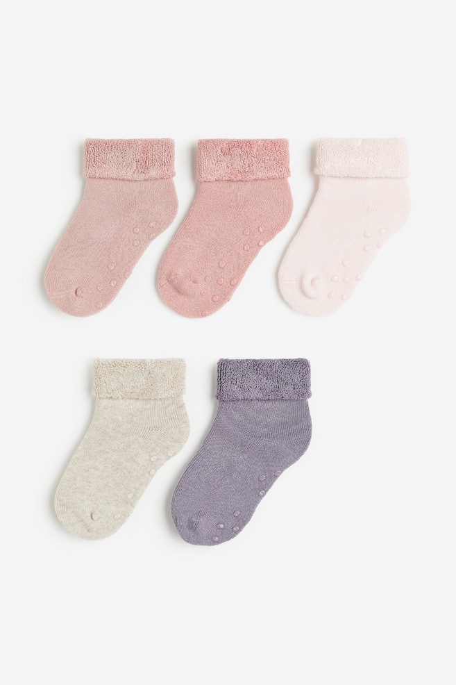 5-pack anti-slip terry socks - Dusty pink/Pink/Dark green/Dark grey/Dark brown/Brown/Black/Dark grey - 1