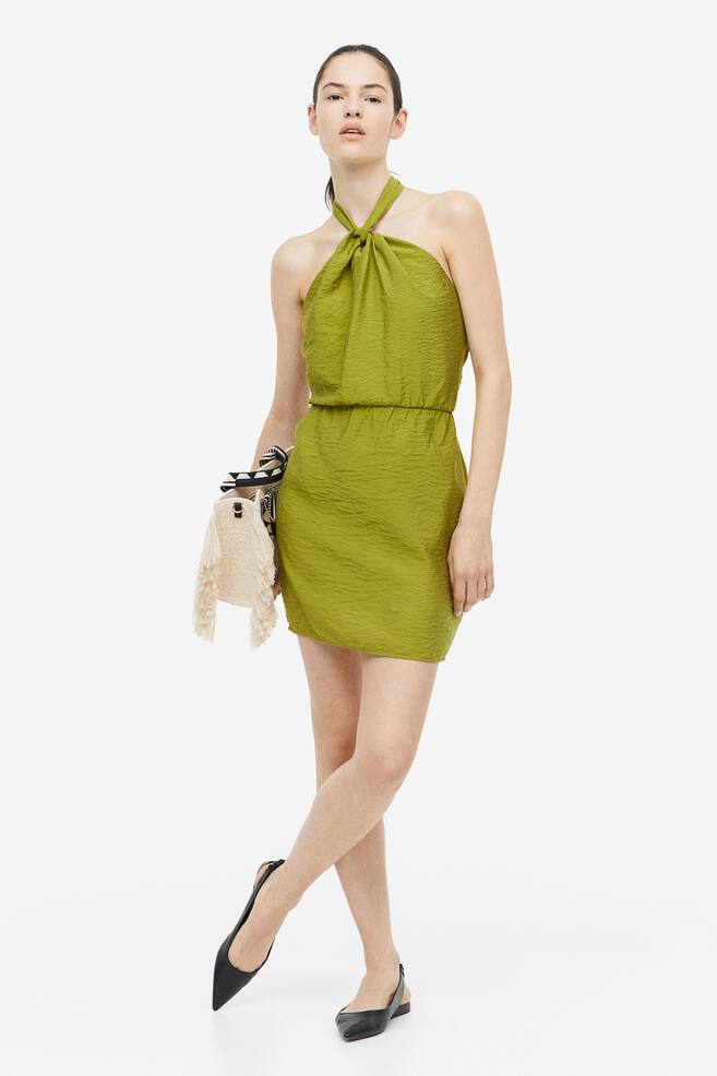 Halterneck dress - Olive green/Black/Light beige/Leopard print - 1