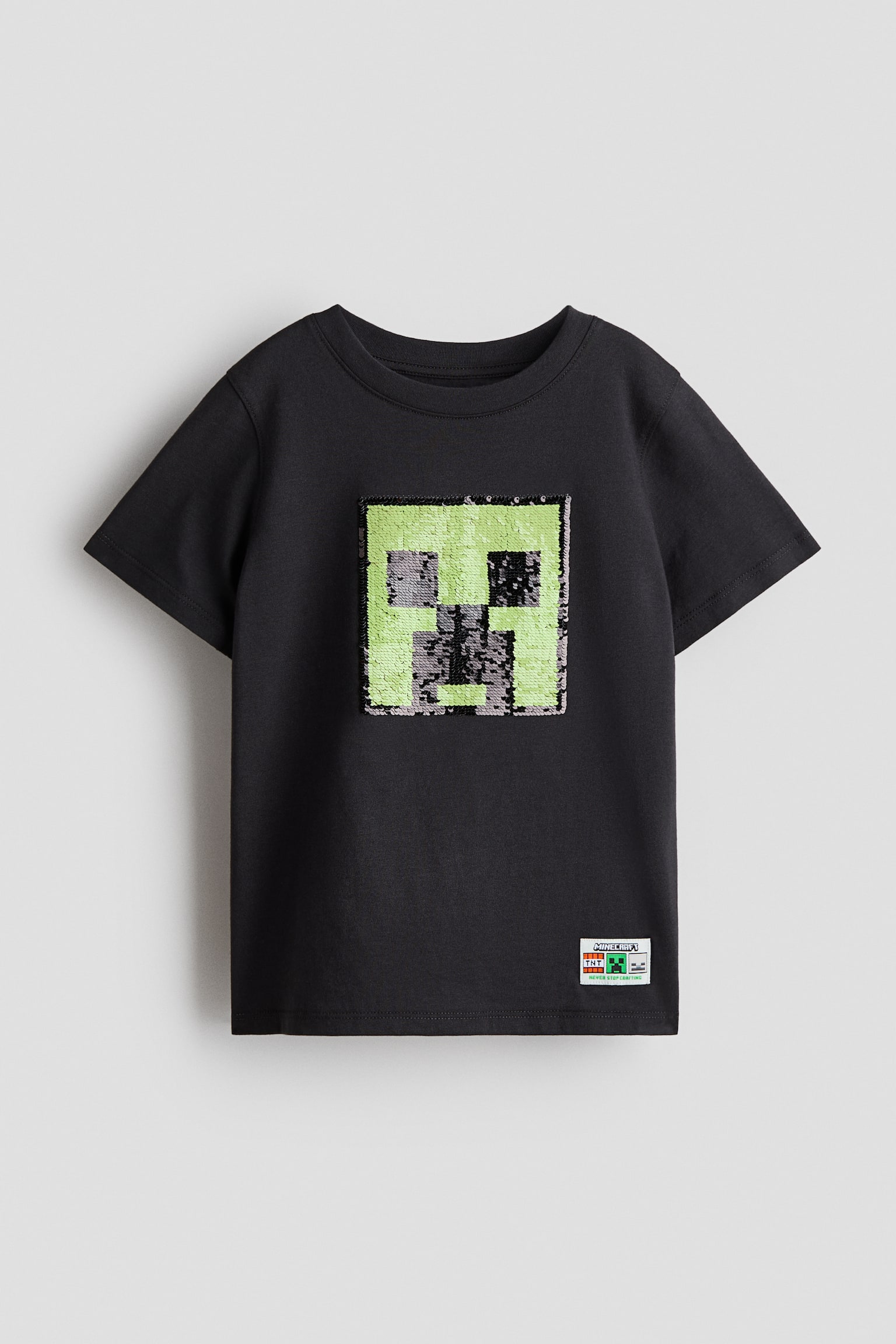 Reversible sequin T-shirt - Dark grey/Minecraft/Black/Pokémon