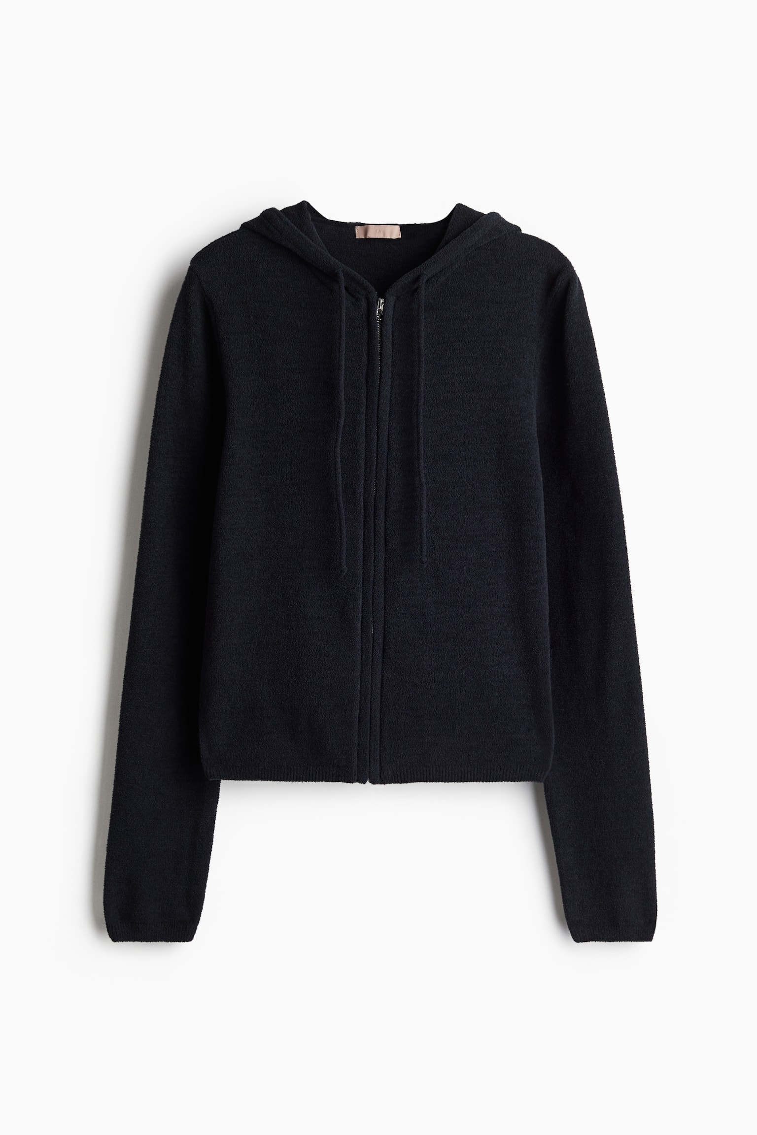 Zip-through chenille hoodie - Black/Cream - 2