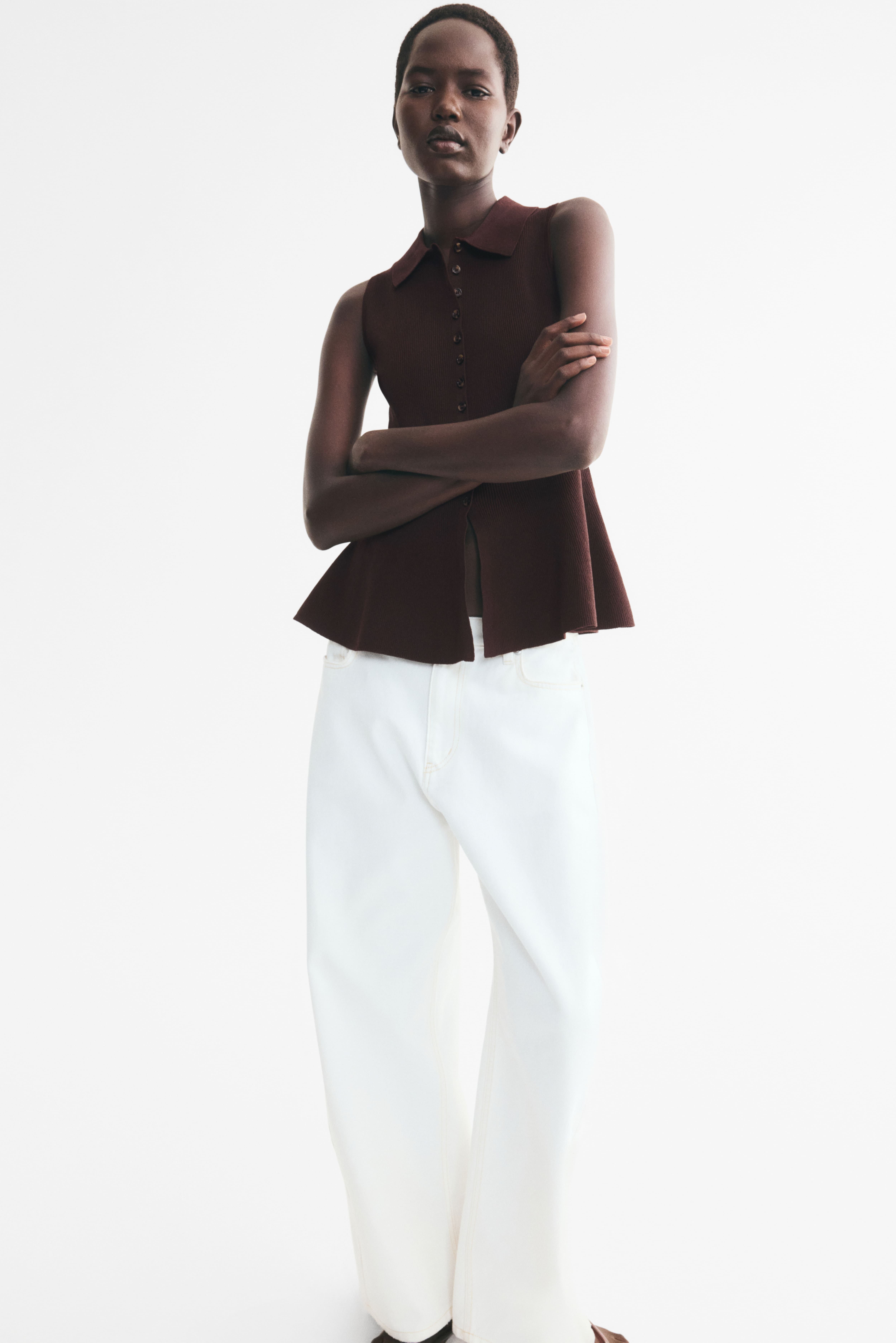 Rib-Knit Peplum Top