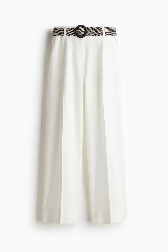 Pantalón en mezcla de lino con cinturón - Blanco - 1