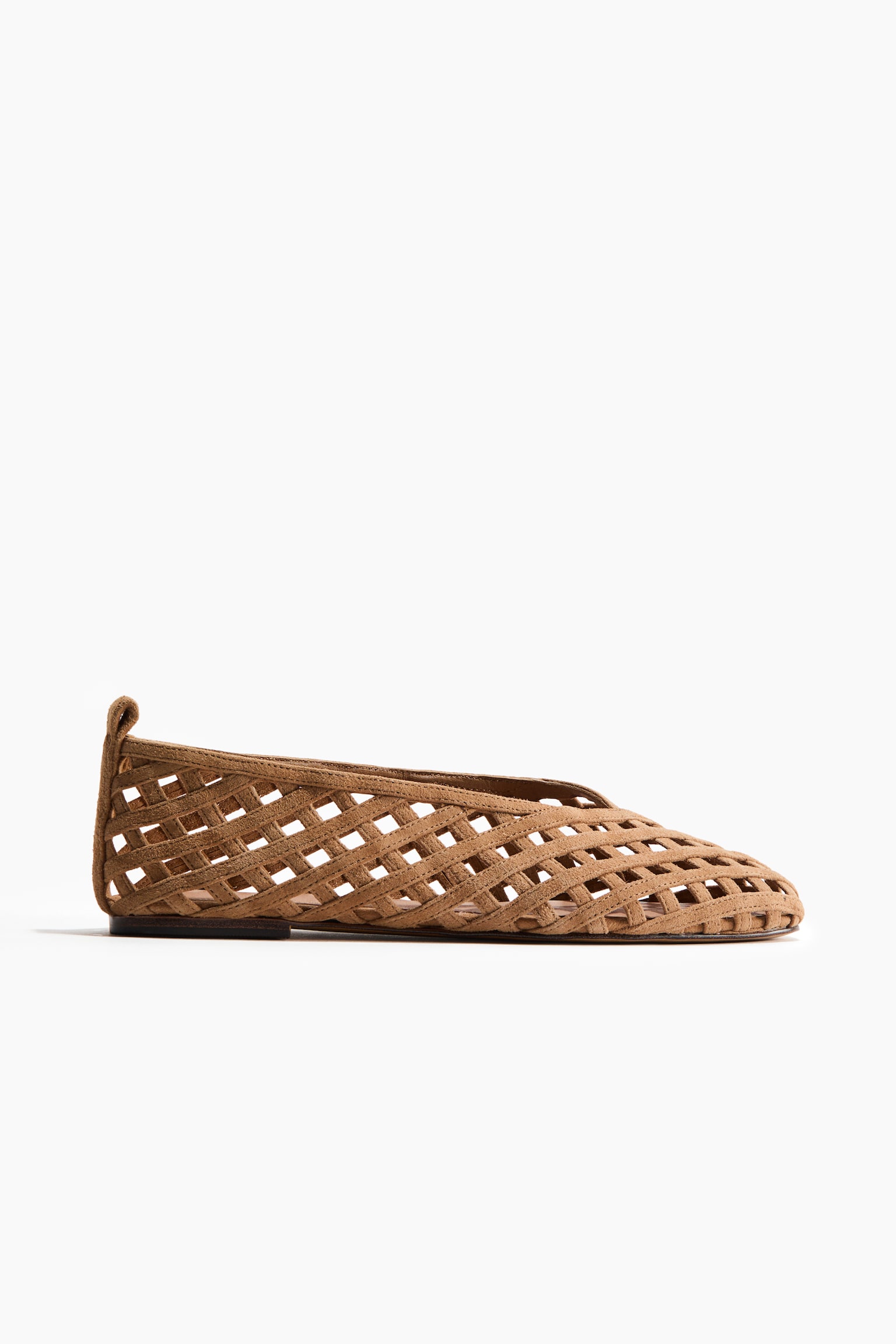 Braided-look leather ballet flats - Dark beige/Light dusty green - 3