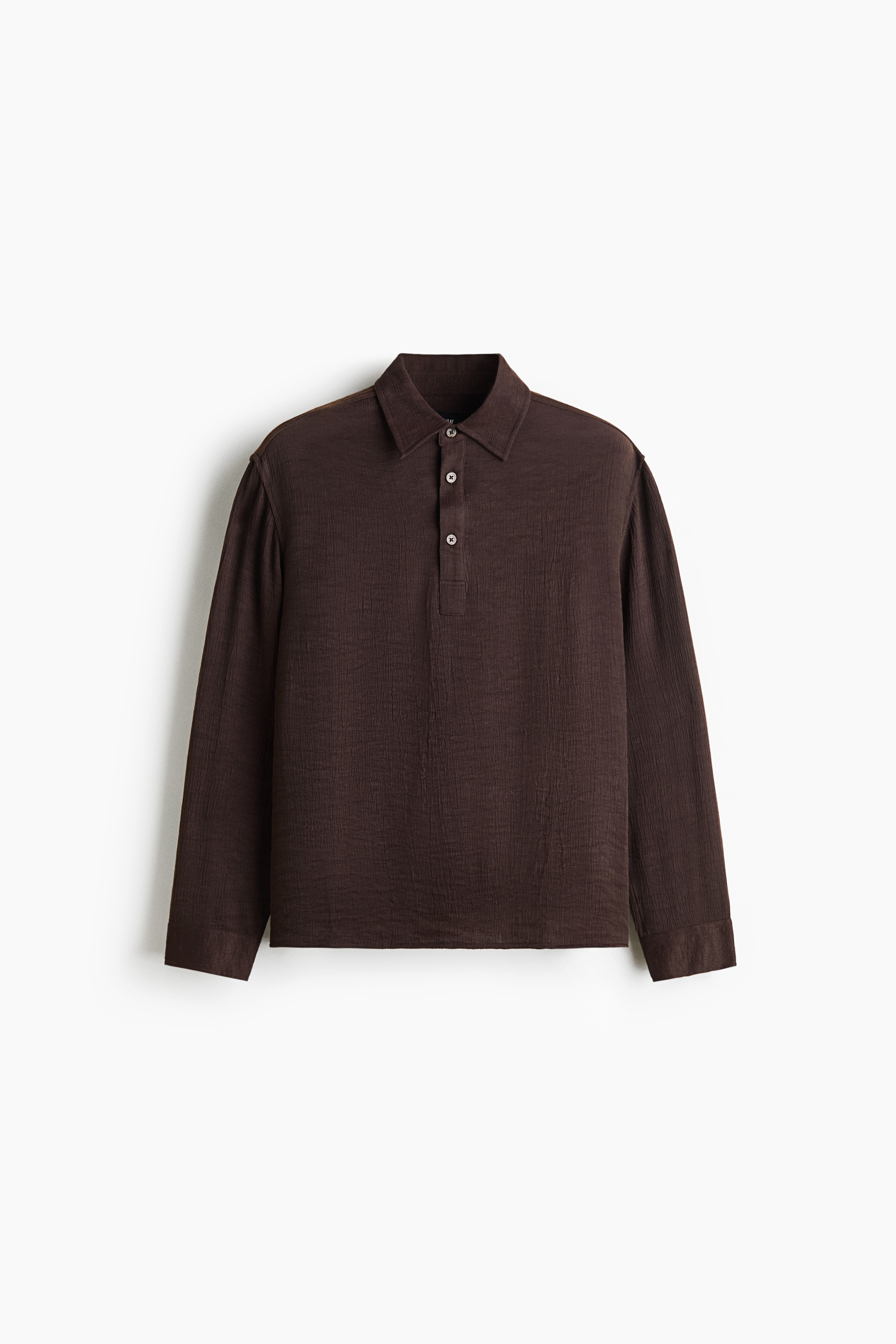 Relaxed Fit Crinkled popover shirt - Dark brown