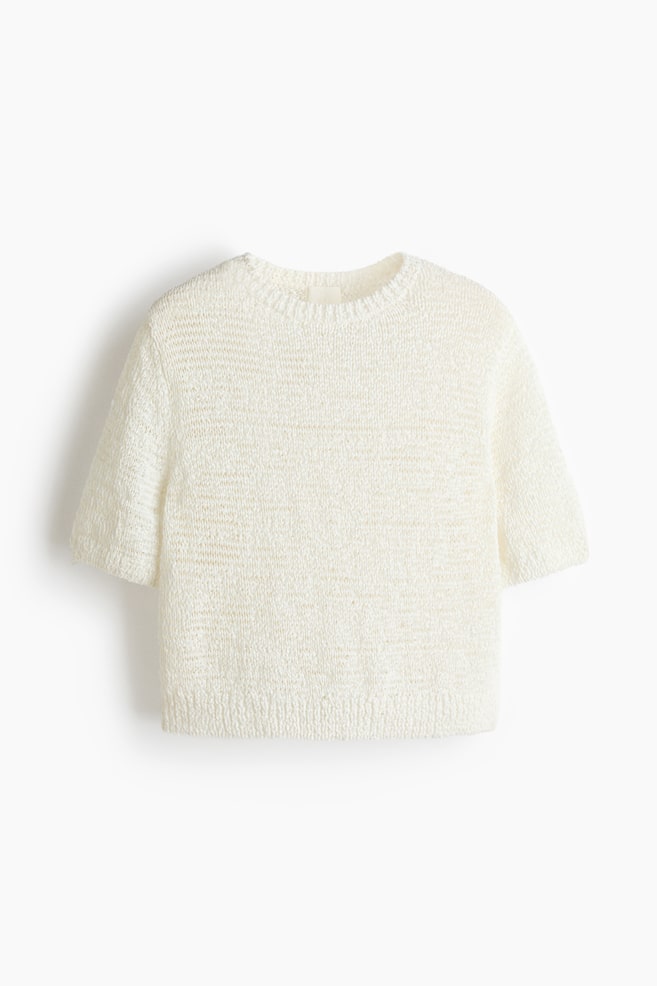 Short-Sleeved Sweater - White/Navy blue - 1