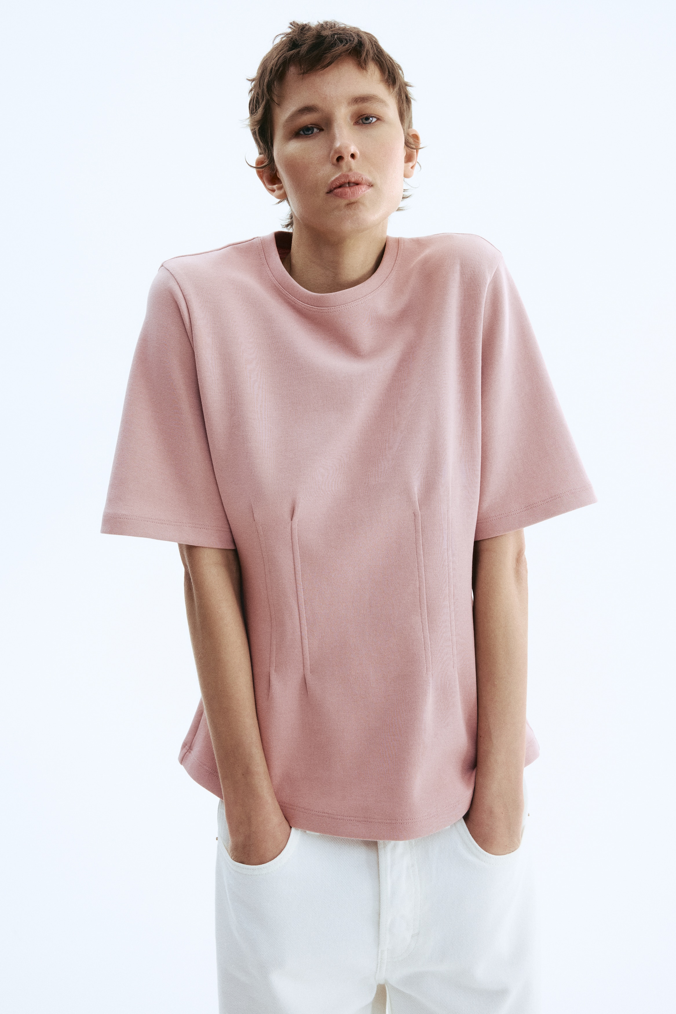 Tapered-Waist Interlock T-Shirt - White - Ladies | H&M US