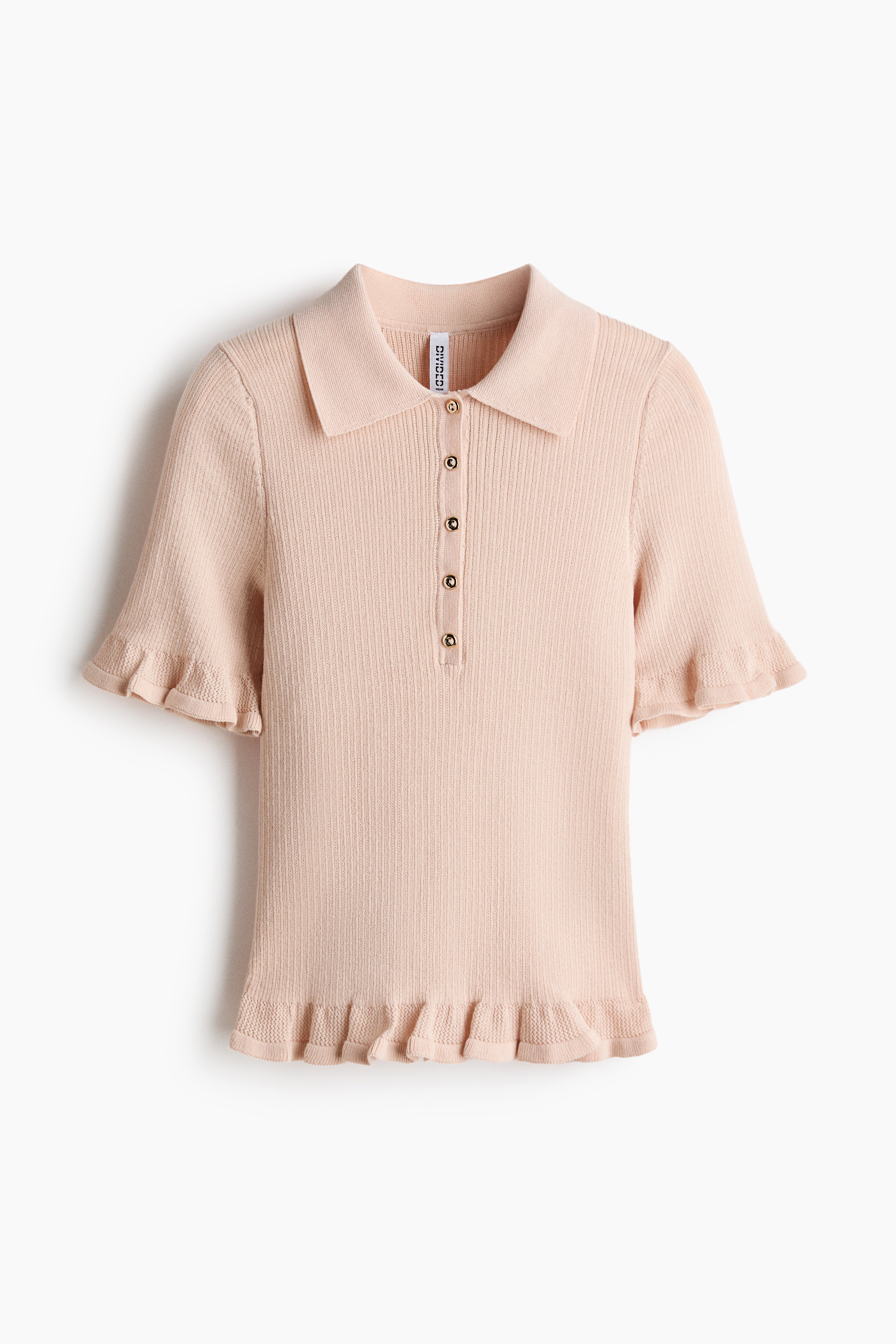 Rib-Knit Top with Collar - Powder pink/Light yellow