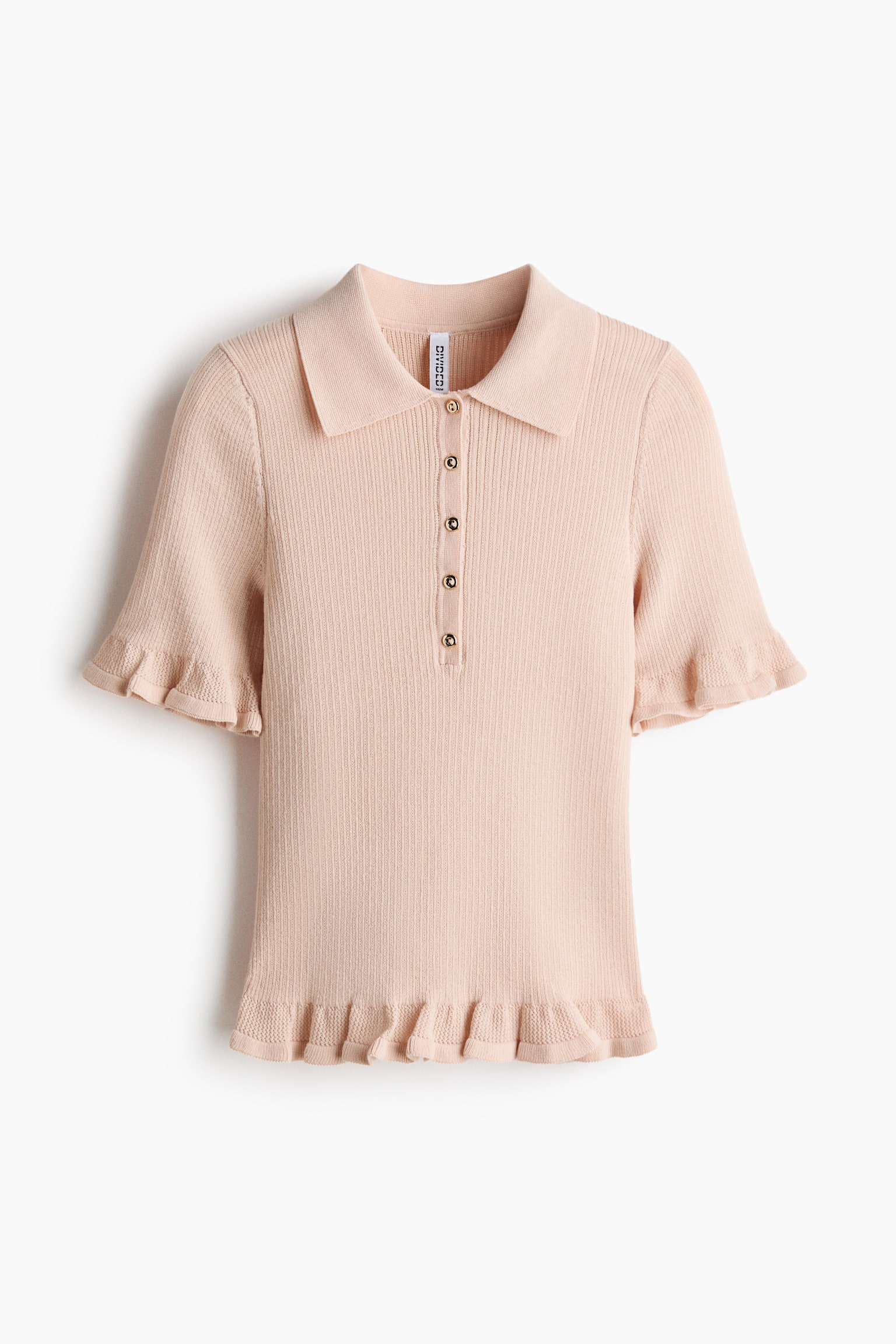Женский топ H&M Rib-Knit with Collar, цвет: Пудрово-розовый — фото 1