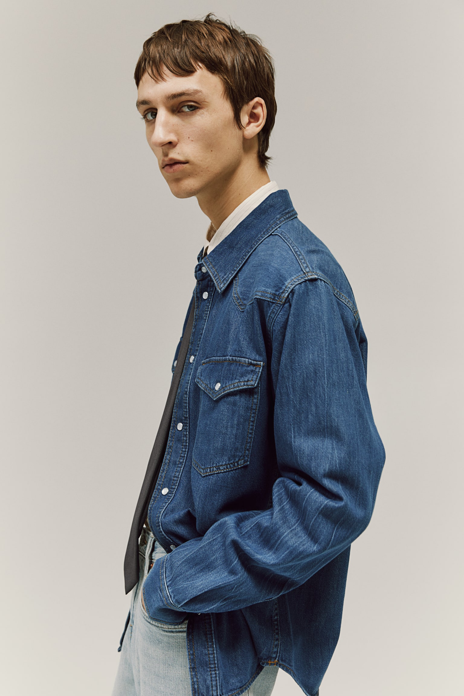 Regular Fit Denim Shirt - Denim blue/Denim black/Cream - 6