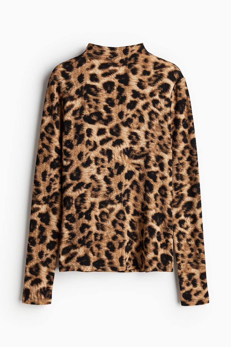 Turtleneck top Beige/Leopard print Ladies H&M GB