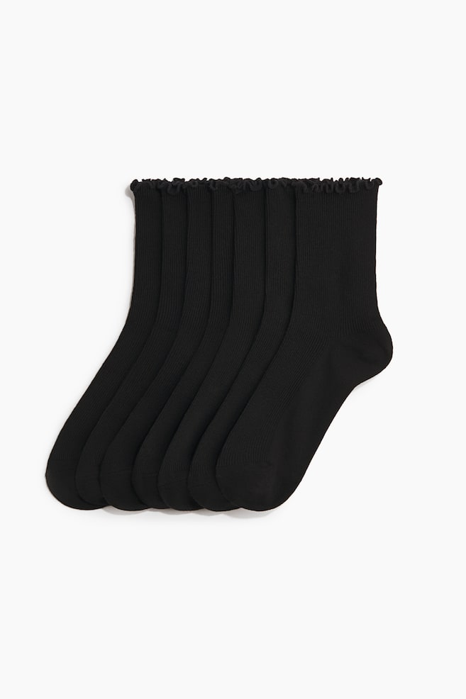 Pack de 5 calcetines en punto de canalé - Negro/Burdeos/Crema/Beige jaspeado/Burdeos/Negro/Gris jaspeado/Rosa claro/Floral burdeos/Blanco/Rosa/Rosa empolvado/Blanco/Blanco/Floral - 1