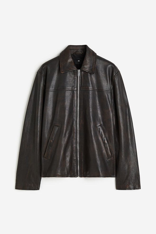 Regular Fit Leather jacket - Dark brown - 1