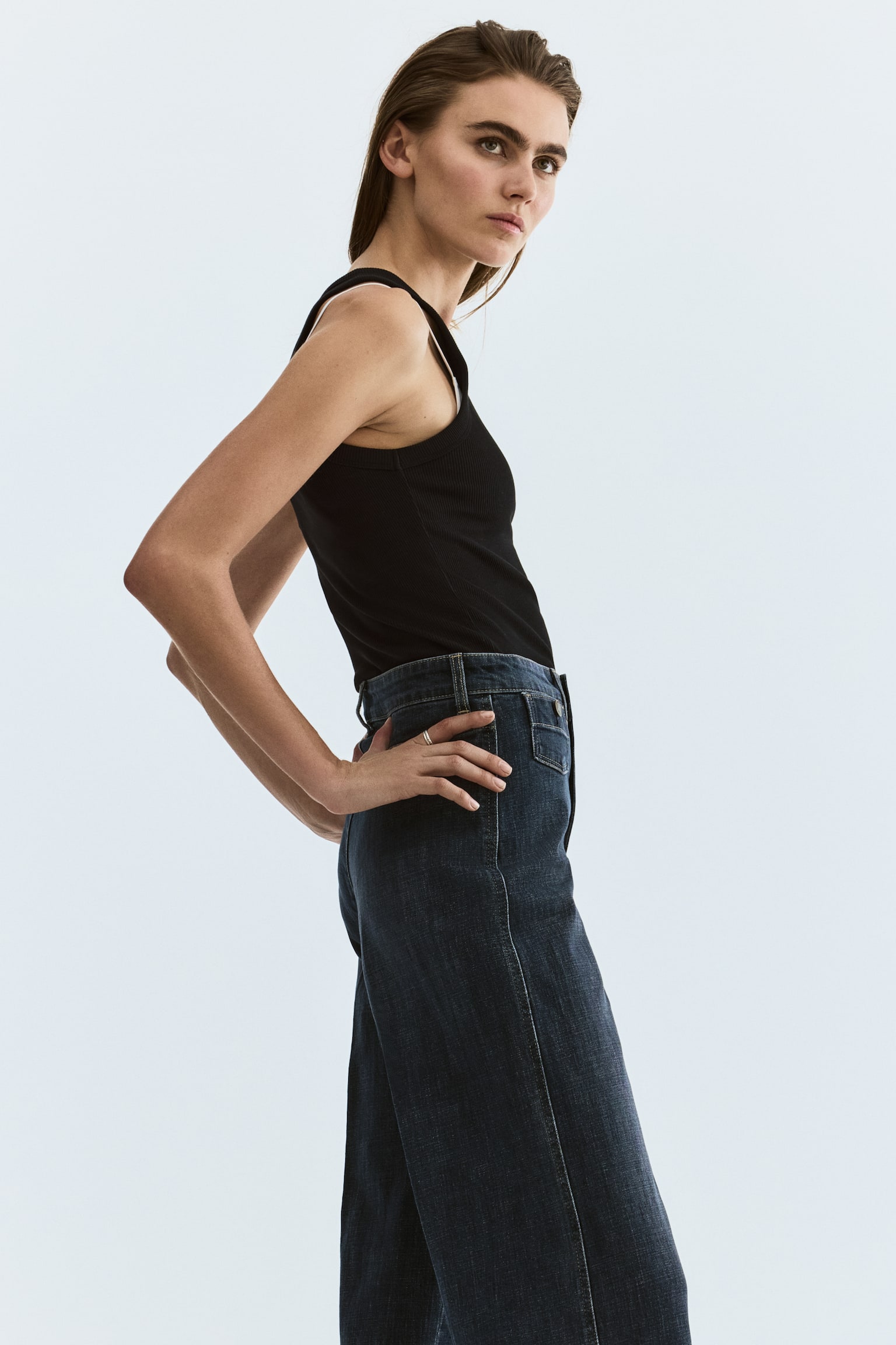 Wide High Waist Ankle Jeans - כחול ג'ינס כהה/כחול נייבי ג'ינס/לבן/אדום עז/כחול ג'ינס/כחול ג'ינס בהיר - 6