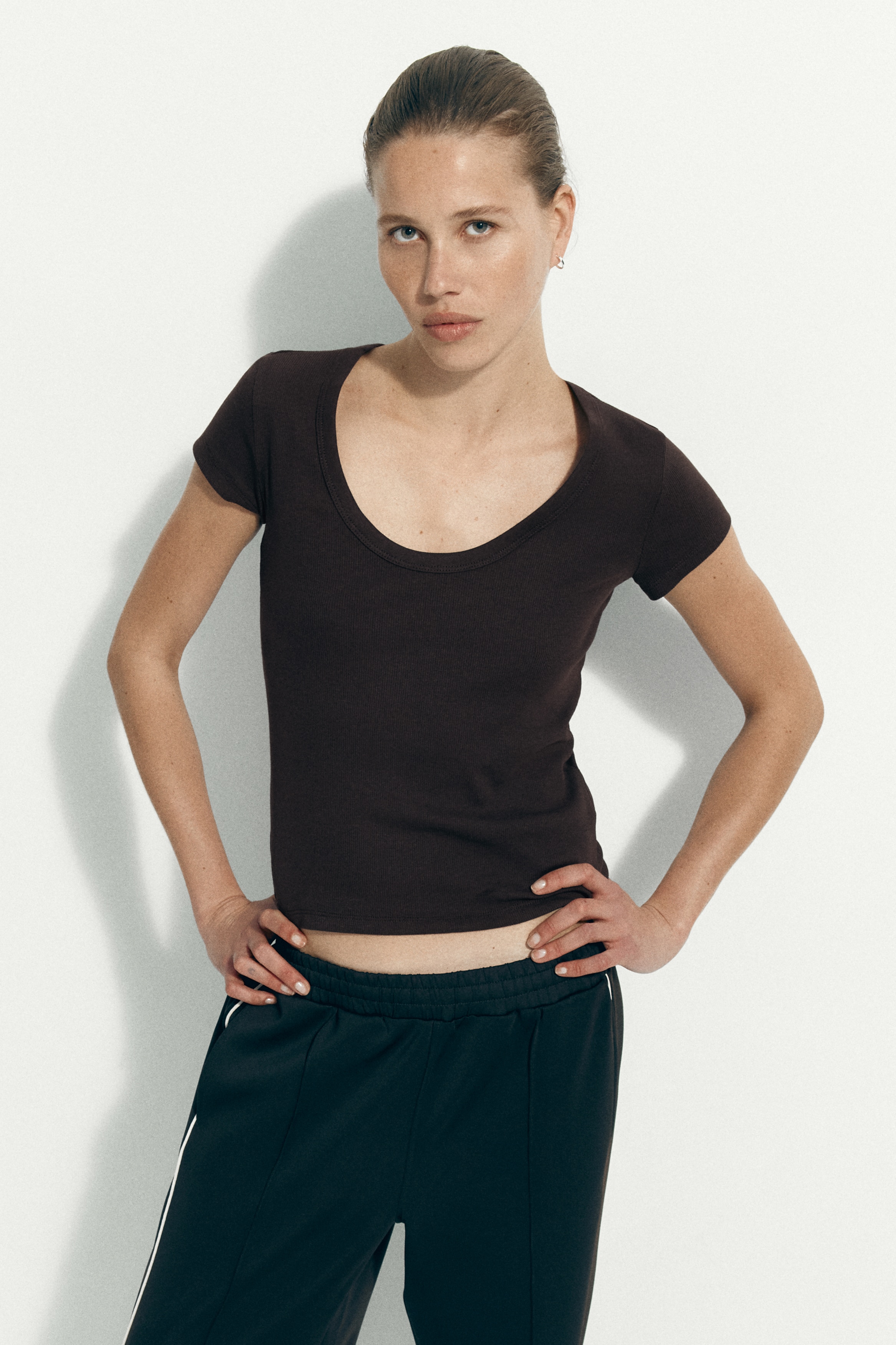 Ribbed Scoop-Neck T-Shirt