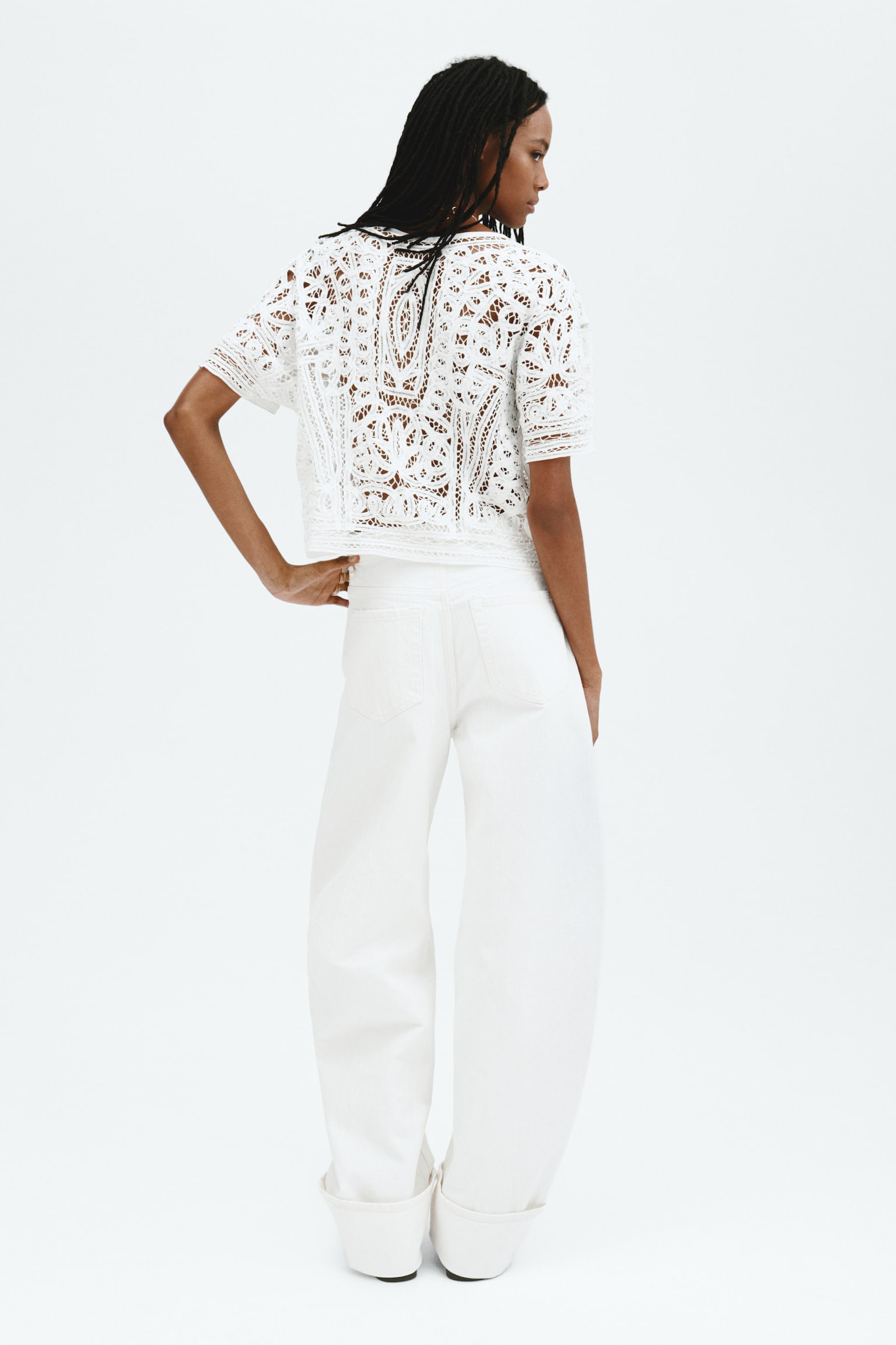 Oversized crochet-look blouse - White - 5