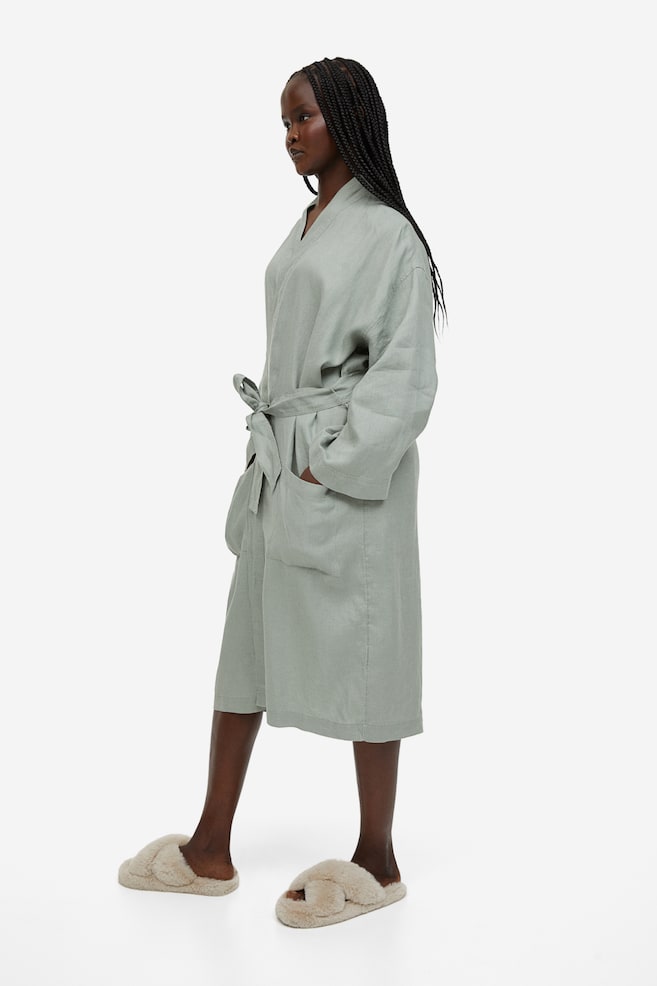 Washed linen dressing gown - Sage green/Grey/Black/Light beige/dc - 4