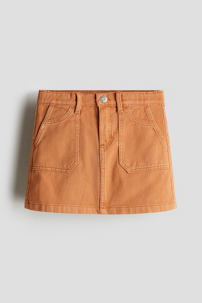 Cotton twill skirt - Orange/White - 1