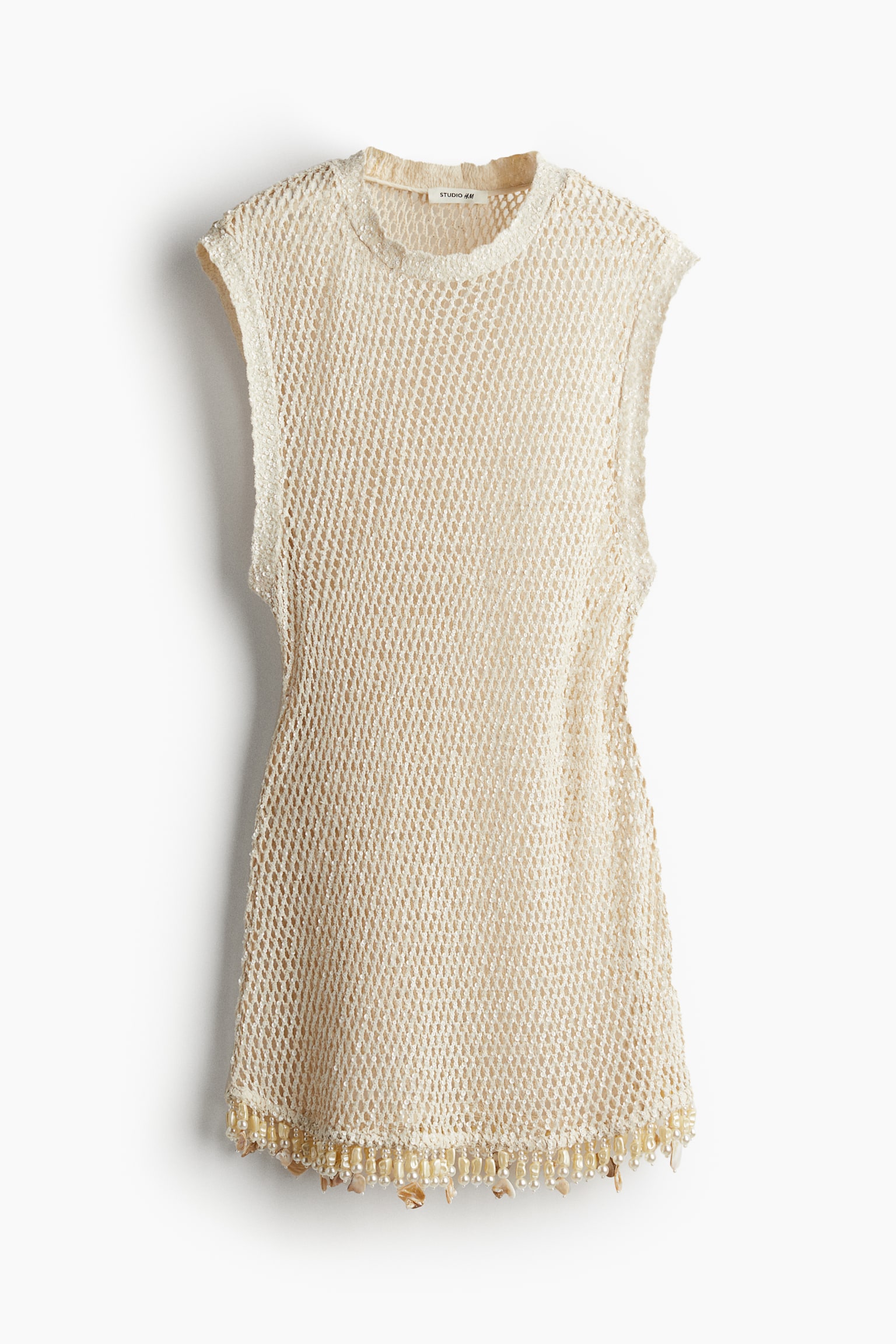 Embellished mesh-knit mini dress - Cream - 2