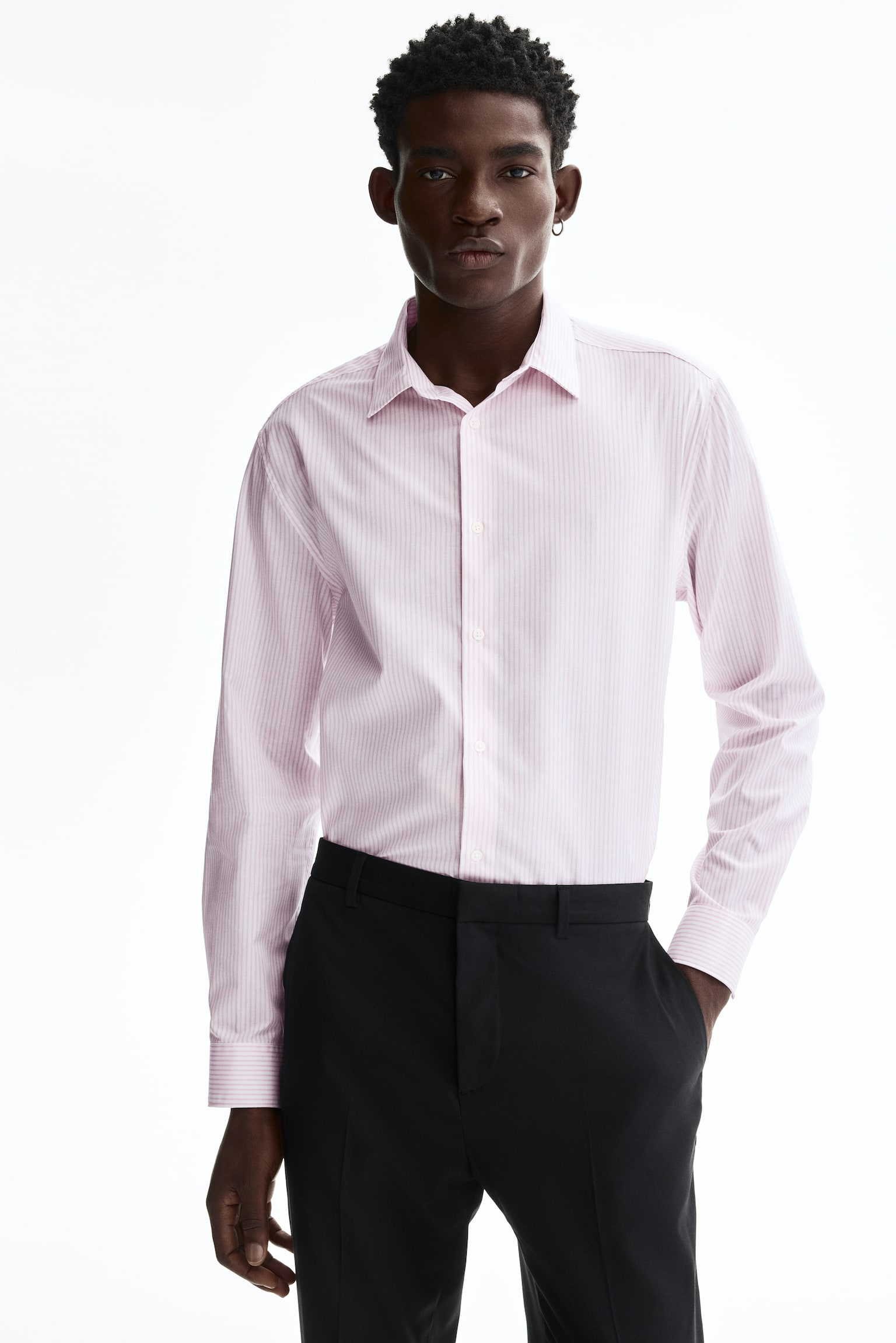 Slim Fit Easy-iron shirt - Light pink/Striped/Blue/Striped/Light blue/Striped/White/Black/Dark grey/Dark brown/Light blue/Khaki green/Navy blue - 1