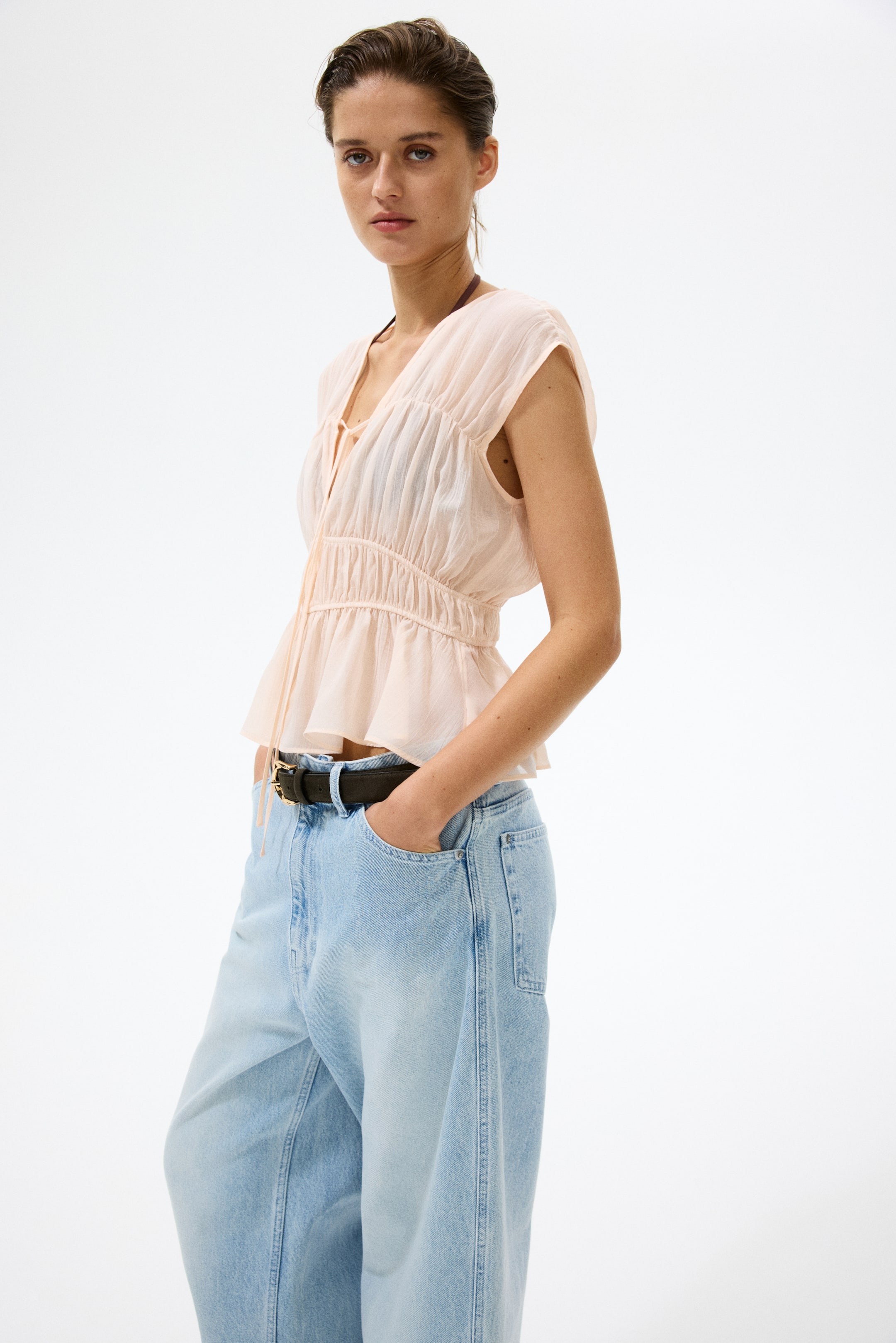 Женские блузки H&M Ruched Cotton Blouse — фото 4