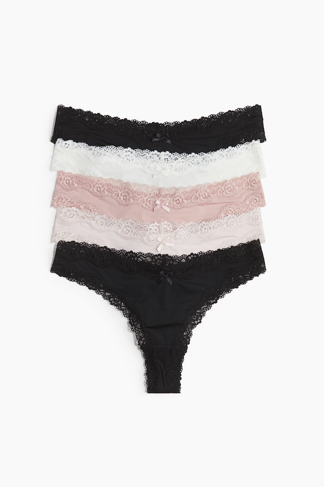 5-pack microfibre and lace Brazilian briefs - Black/Dusty pink/Black/Dark brown/Leopard print/Pigeon blue/White/Pigeon blue/Light blue/Black/Floral - 1
