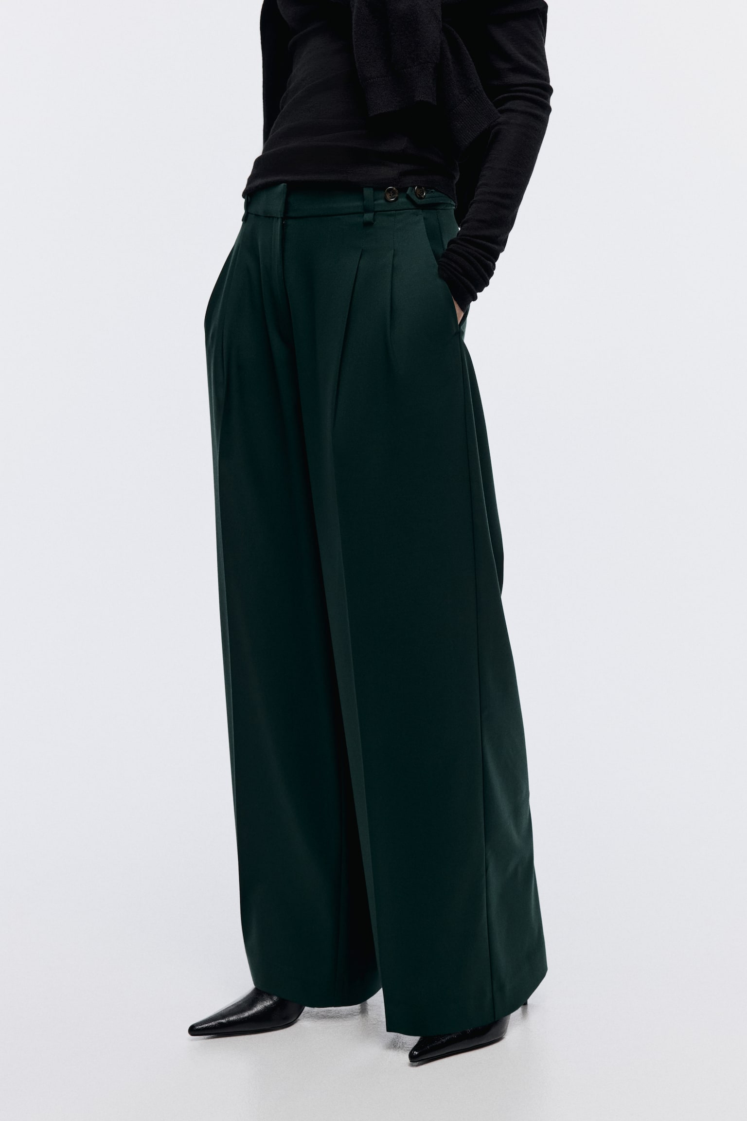 Wide tailored trousers - Dark green - 5